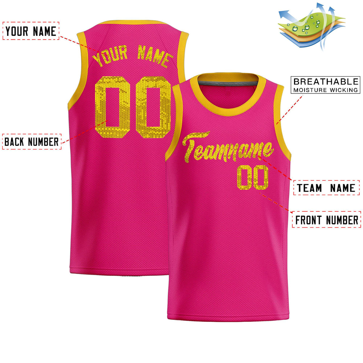 Custom Pink Sequined Tops Athletic Basketball Jersey
