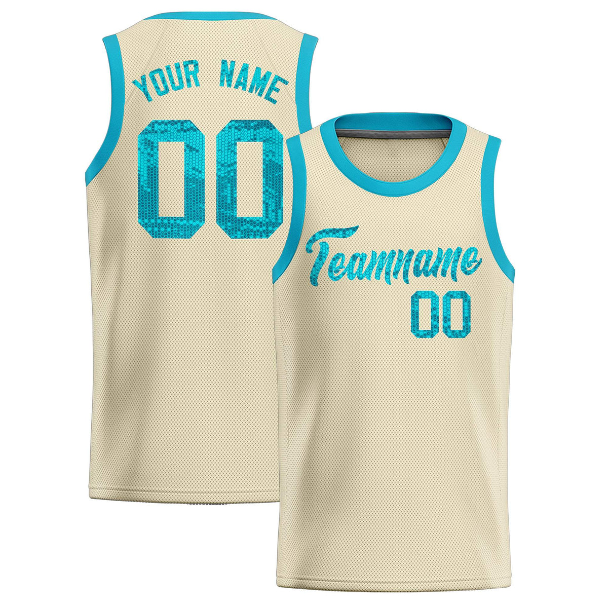 Custom Cream Sequined Tops Athletic Basketball Jersey