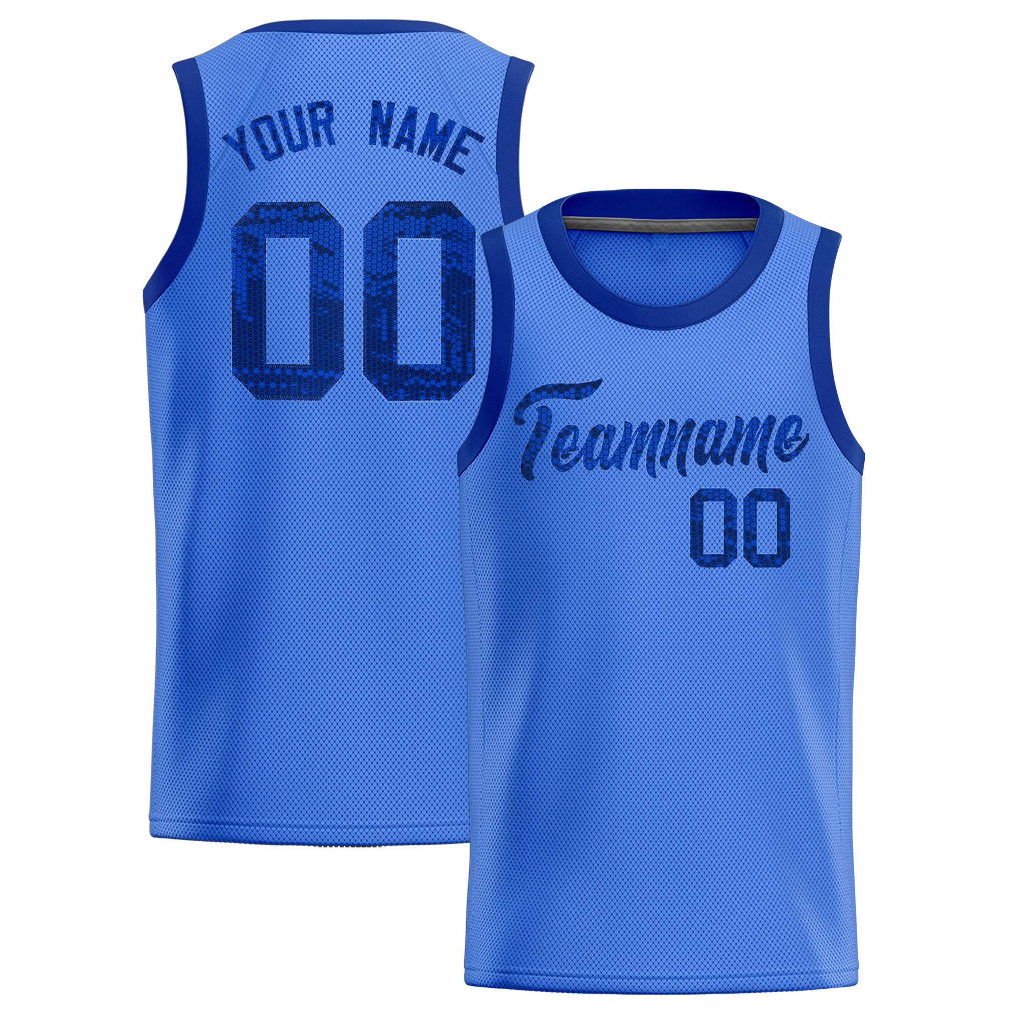 Custom Powder Blue Sequined Tops Athletic Basketball Jersey