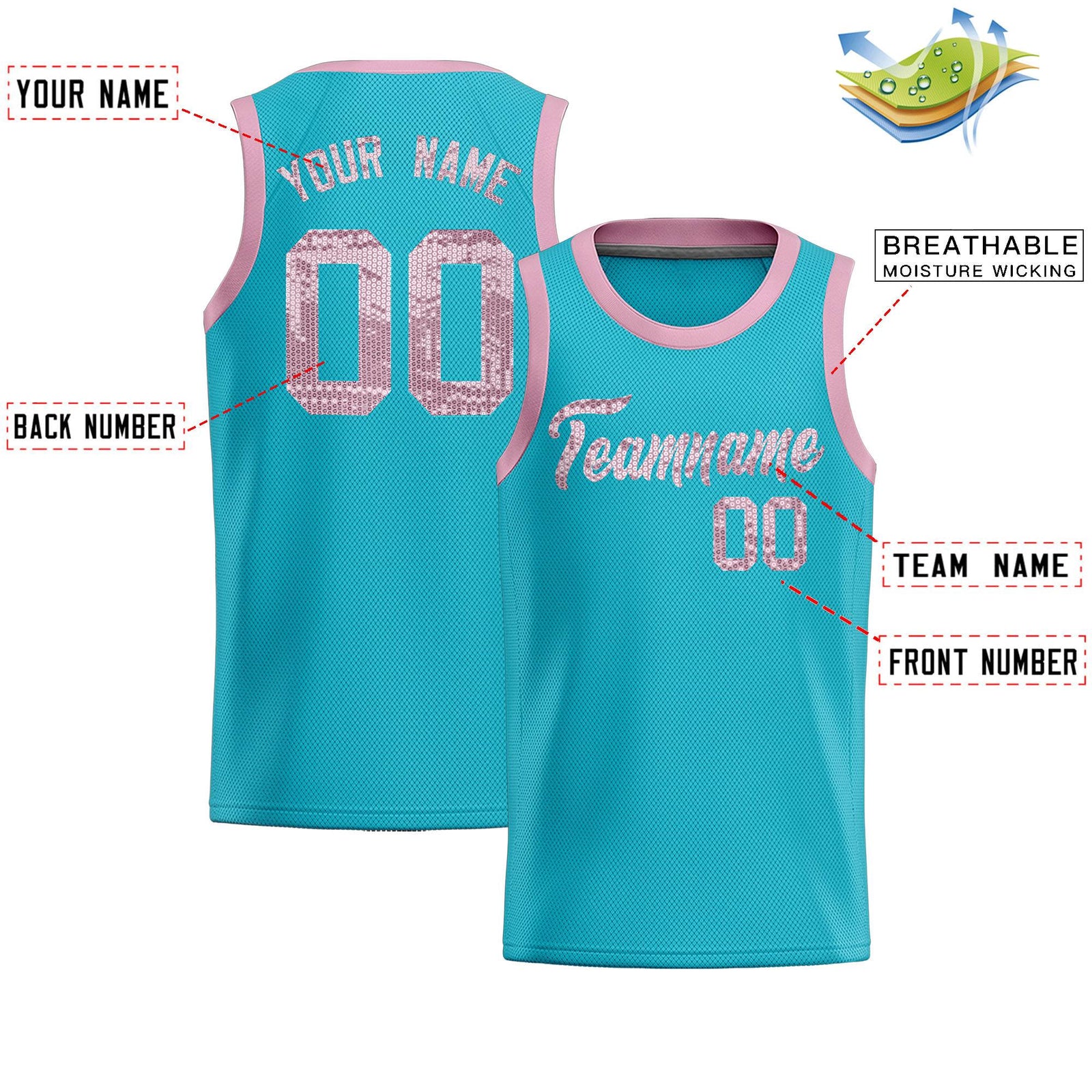 Custom Sky Blue Sequined Tops Athletic Basketball Jersey