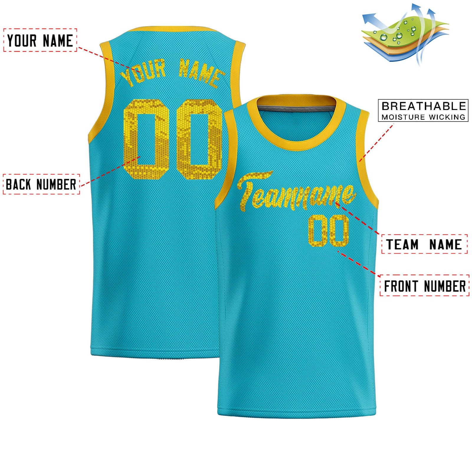 Custom Sky Blue Sequined Tops Athletic Basketball Jersey