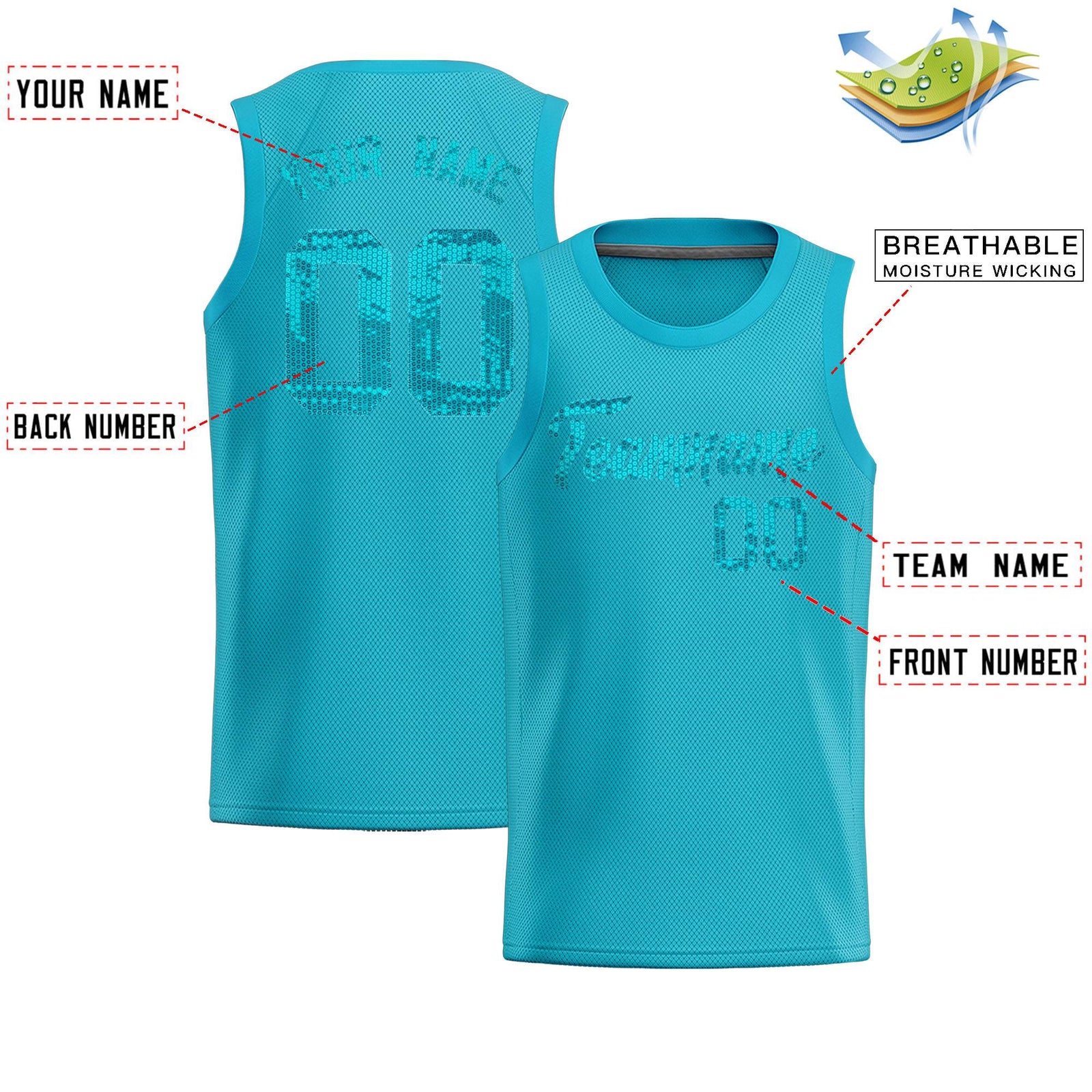 Custom Sky Blue Sequined Tops Athletic Basketball Jersey