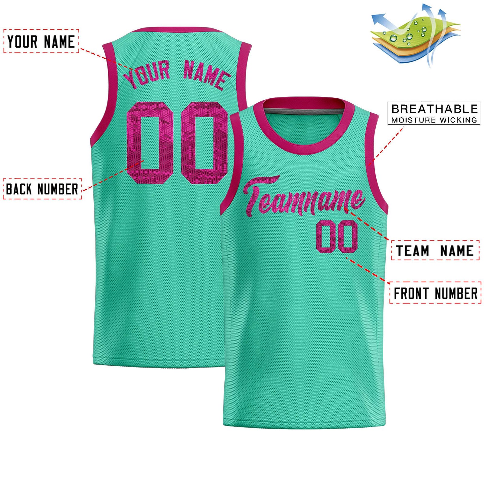 Custom Bright Green Sequined Tops Athletic Basketball Jersey