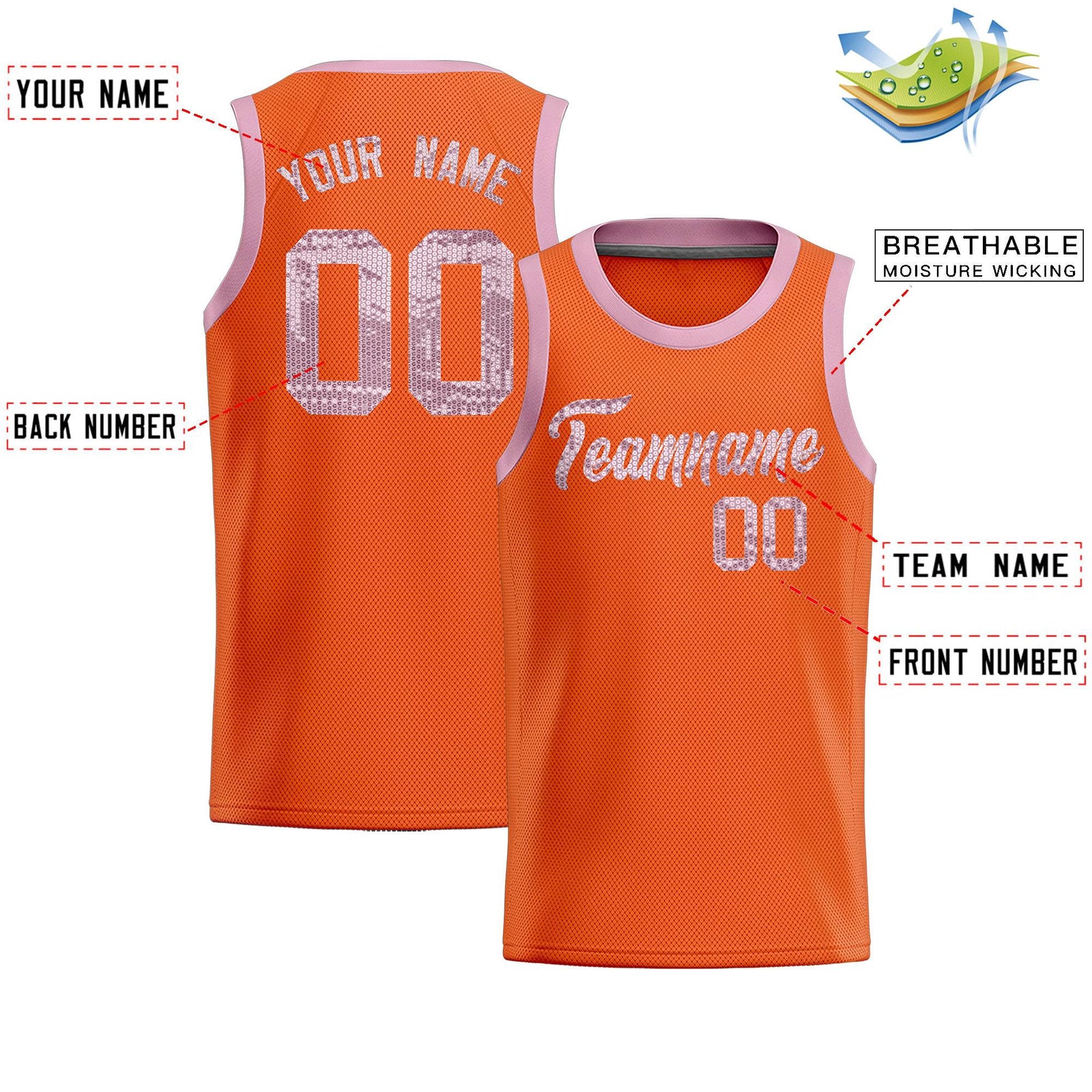 Custom Orange Sequined Tops Athletic Basketball Jersey