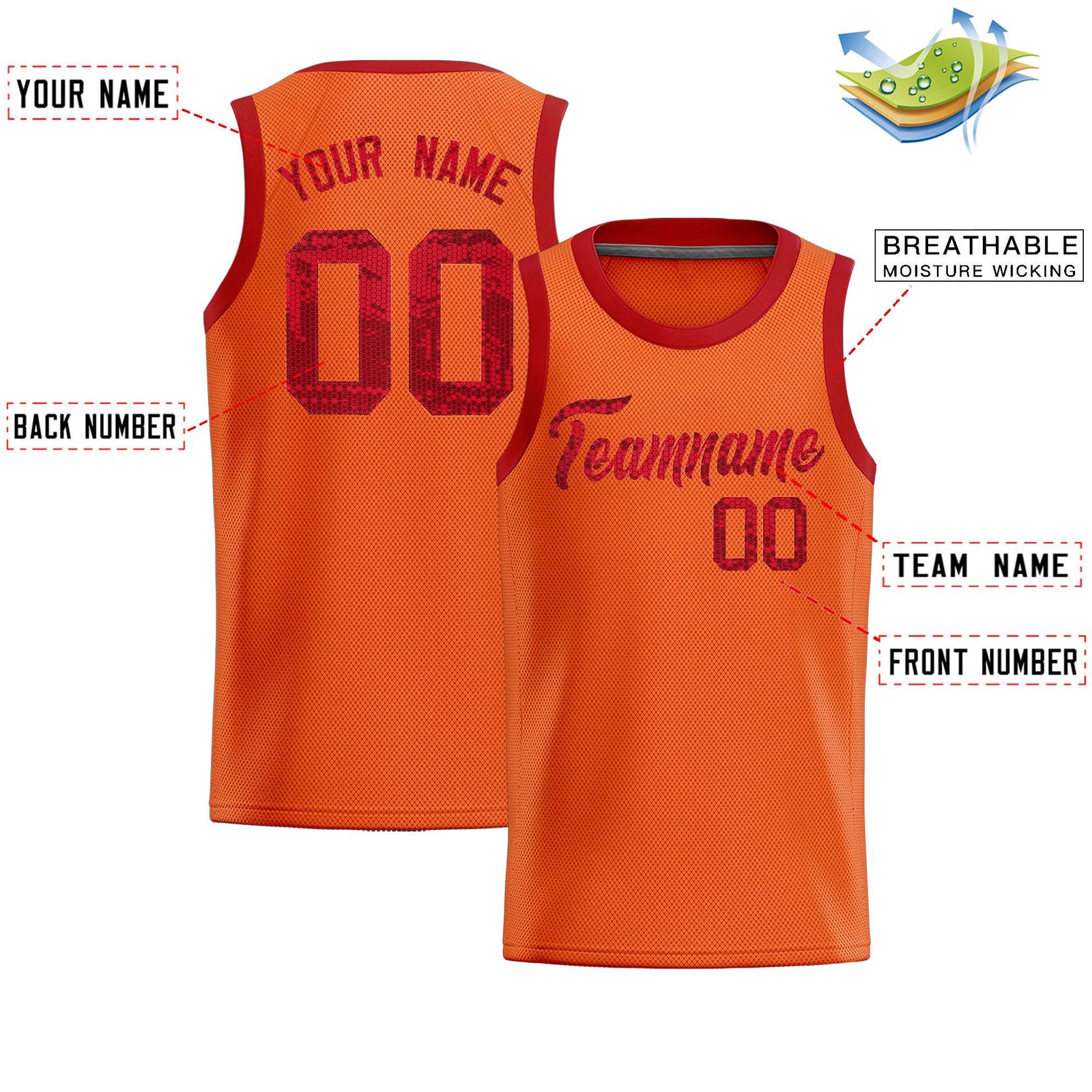 Custom Orange Sequined Tops Athletic Basketball Jersey