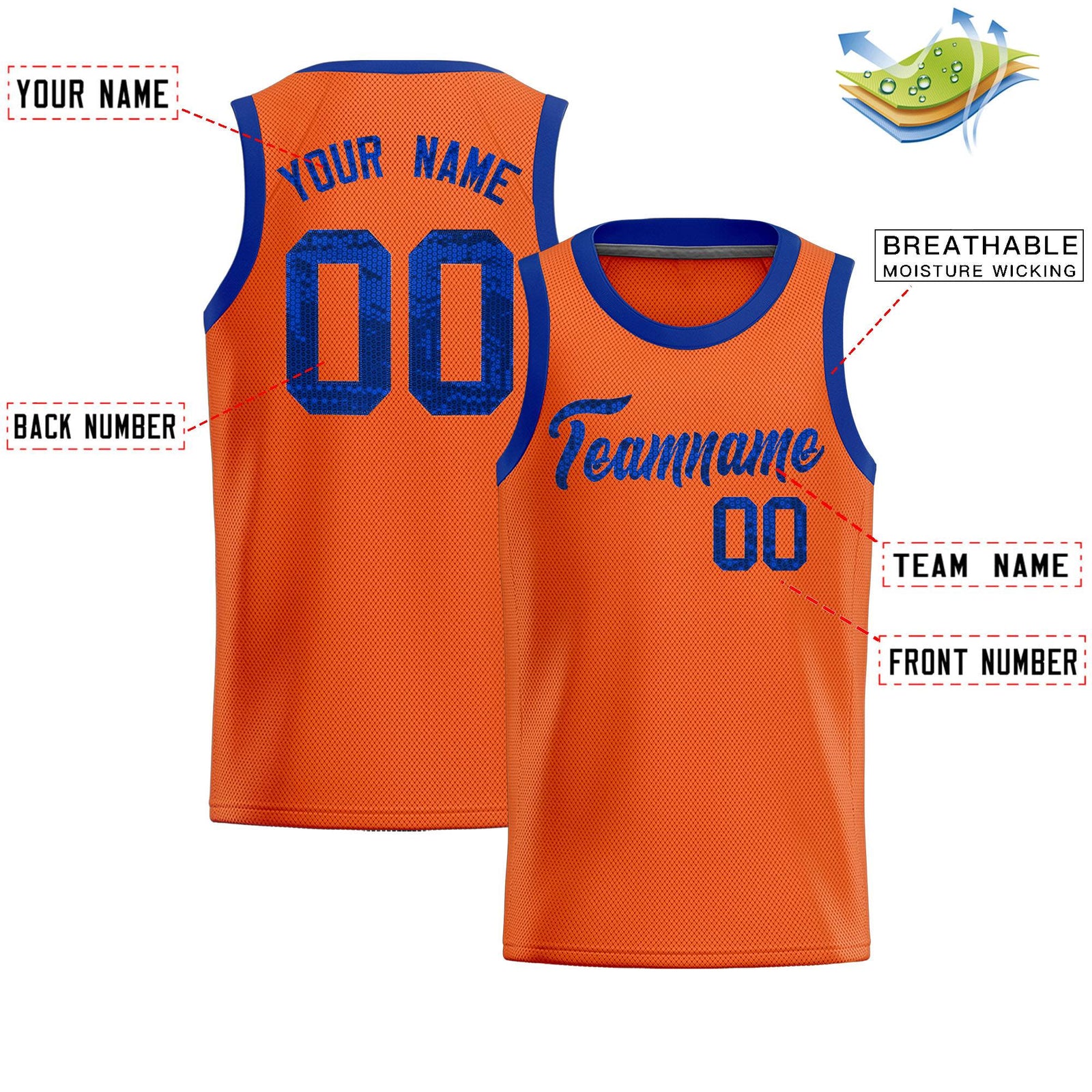 Custom Orange Sequined Tops Athletic Basketball Jersey