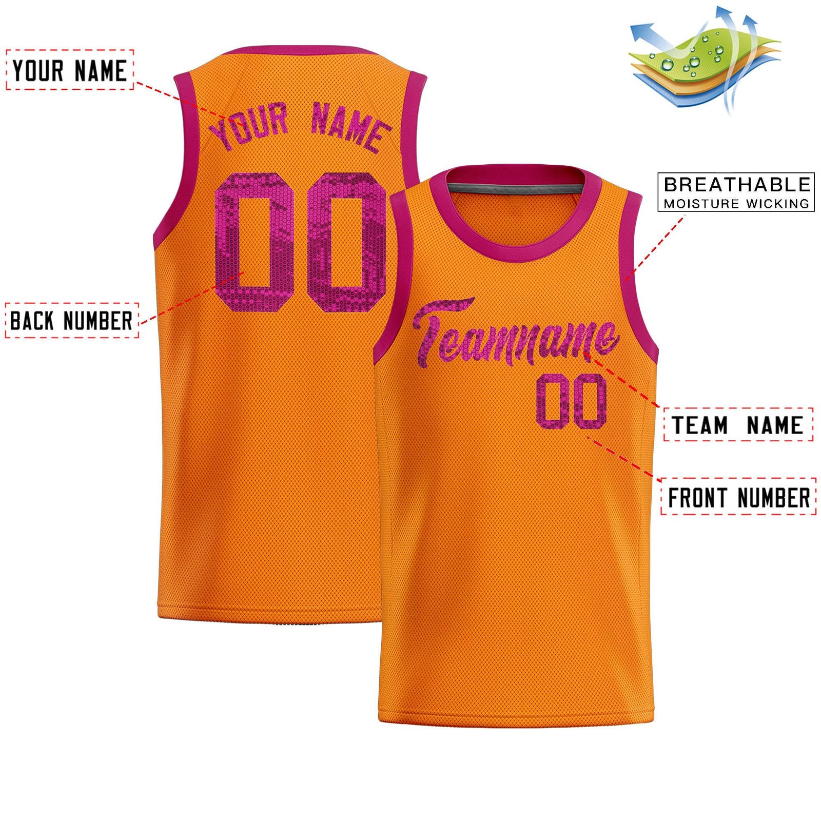 Custom Orange Sequined Tops Athletic Basketball Jersey