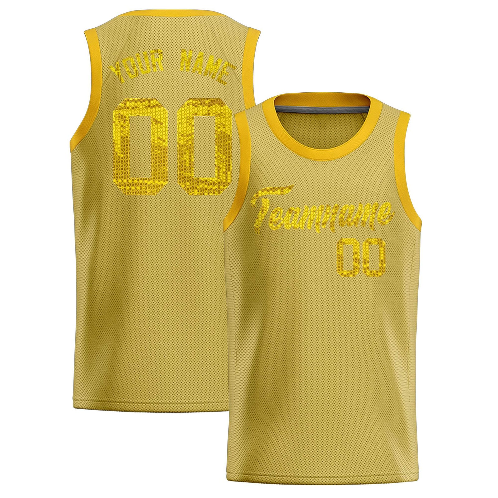 Custom Old Gold Sequined Tops Athletic Basketball Jersey