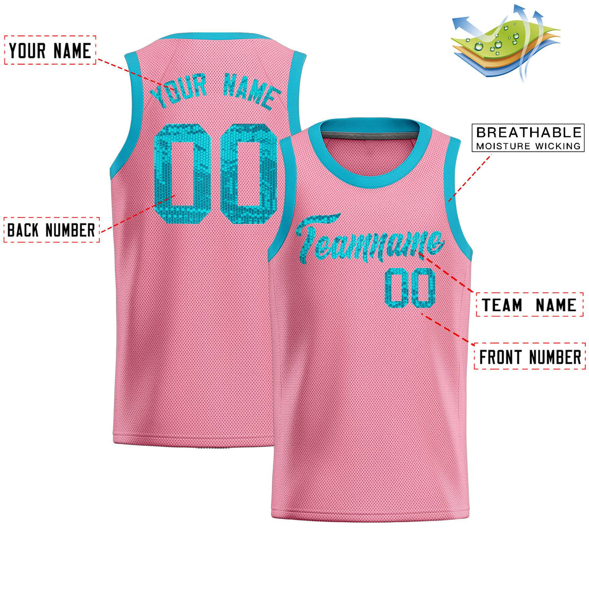 Custom Light Pink Sequined Tops Athletic Basketball Jersey