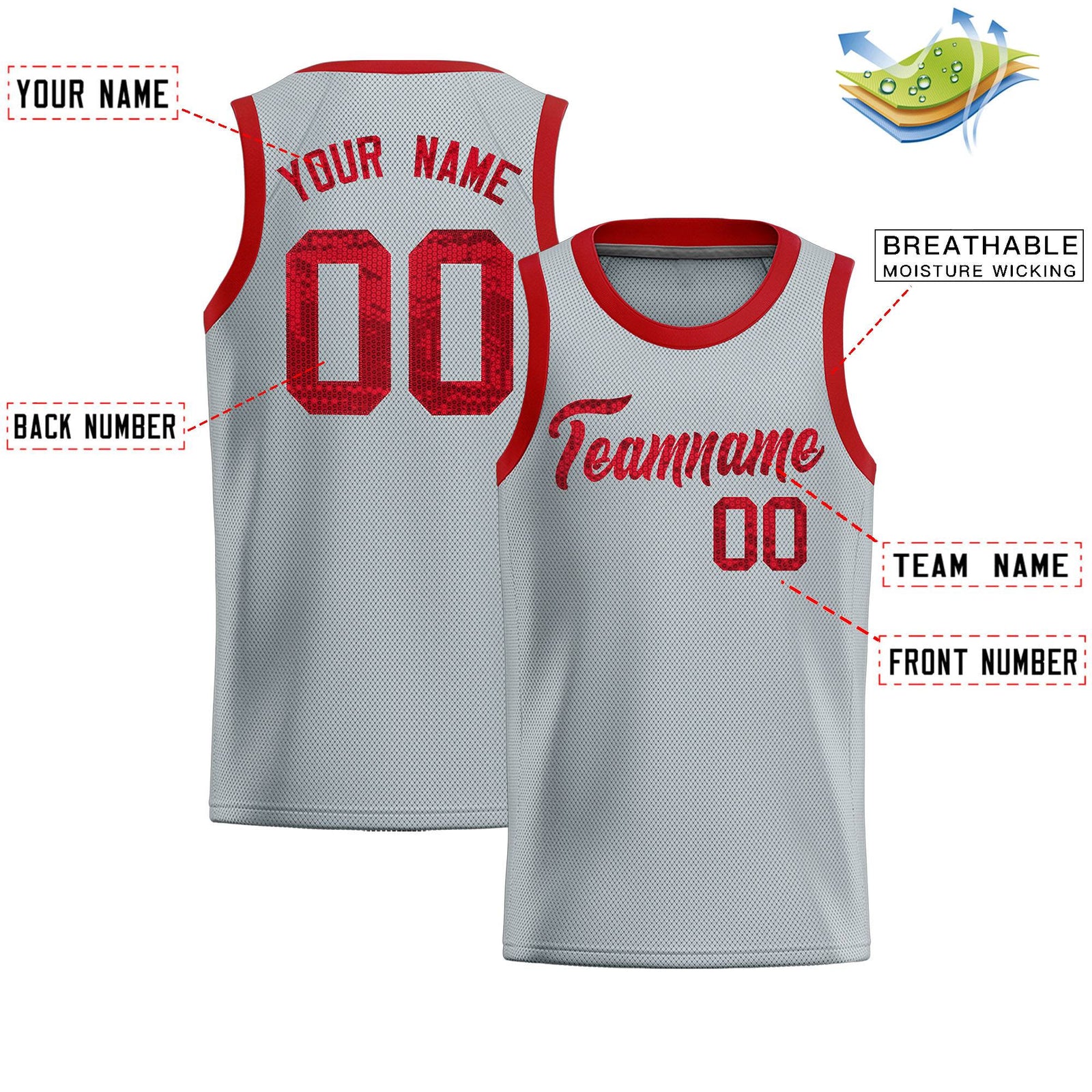 Custom Silver Sequined Tops Athletic Basketball Jersey
