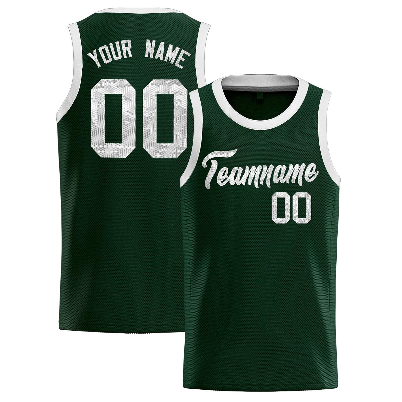 Custom Hunter Green Sequined Tops Athletic Basketball Jersey