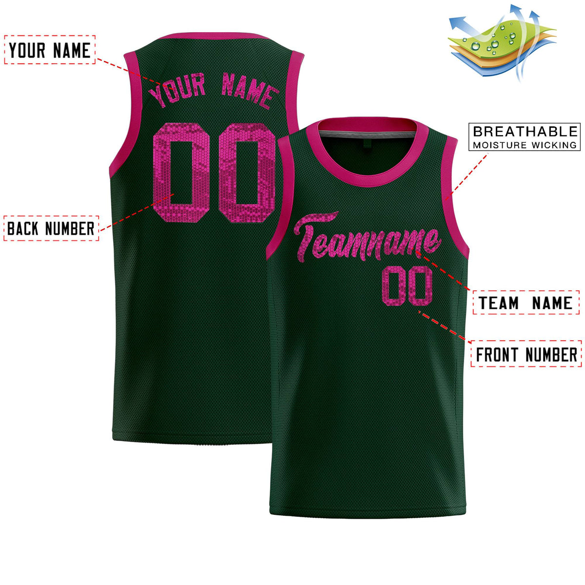 Custom Hunter Green Sequined Tops Athletic Basketball Jersey
