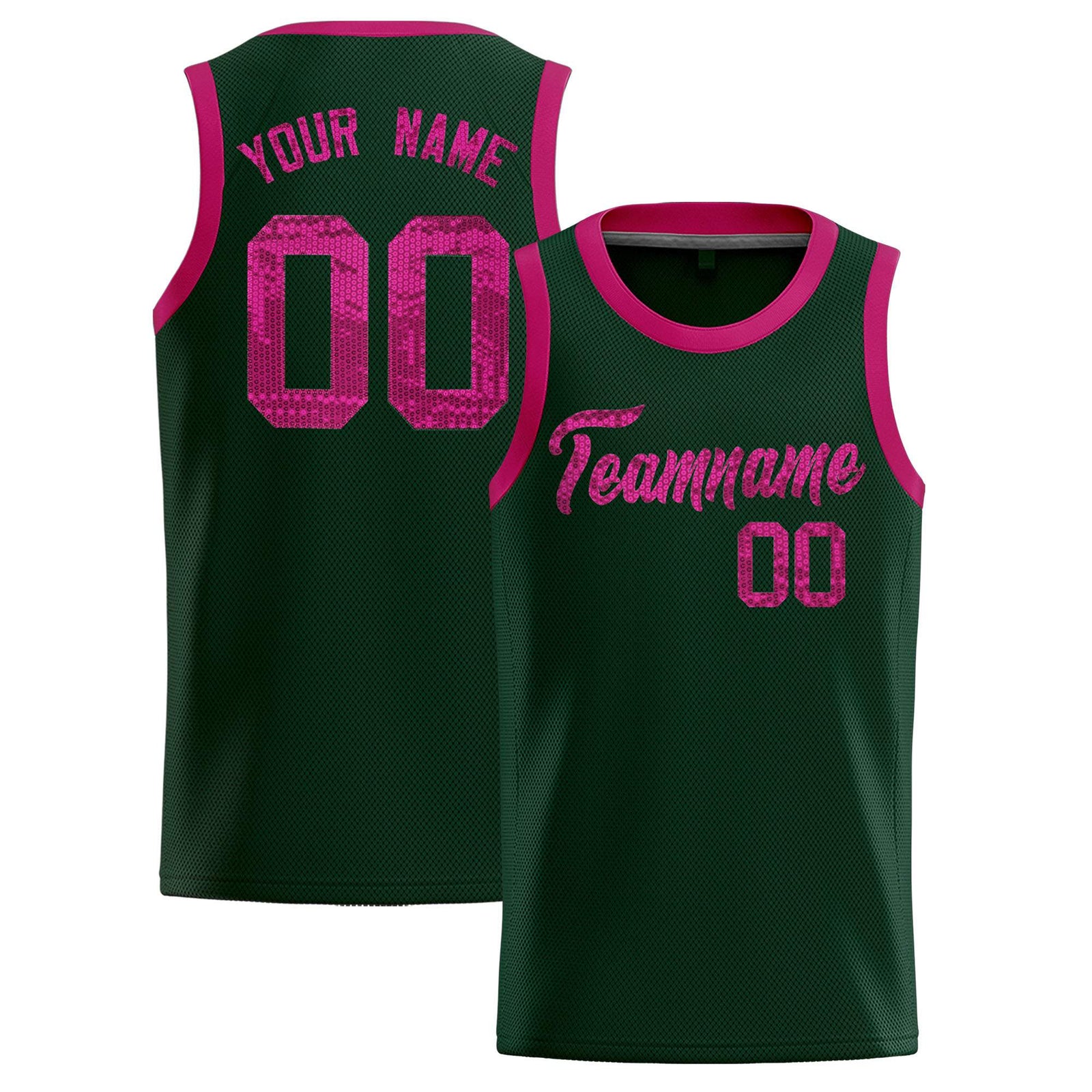Custom Hunter Green Sequined Tops Athletic Basketball Jersey