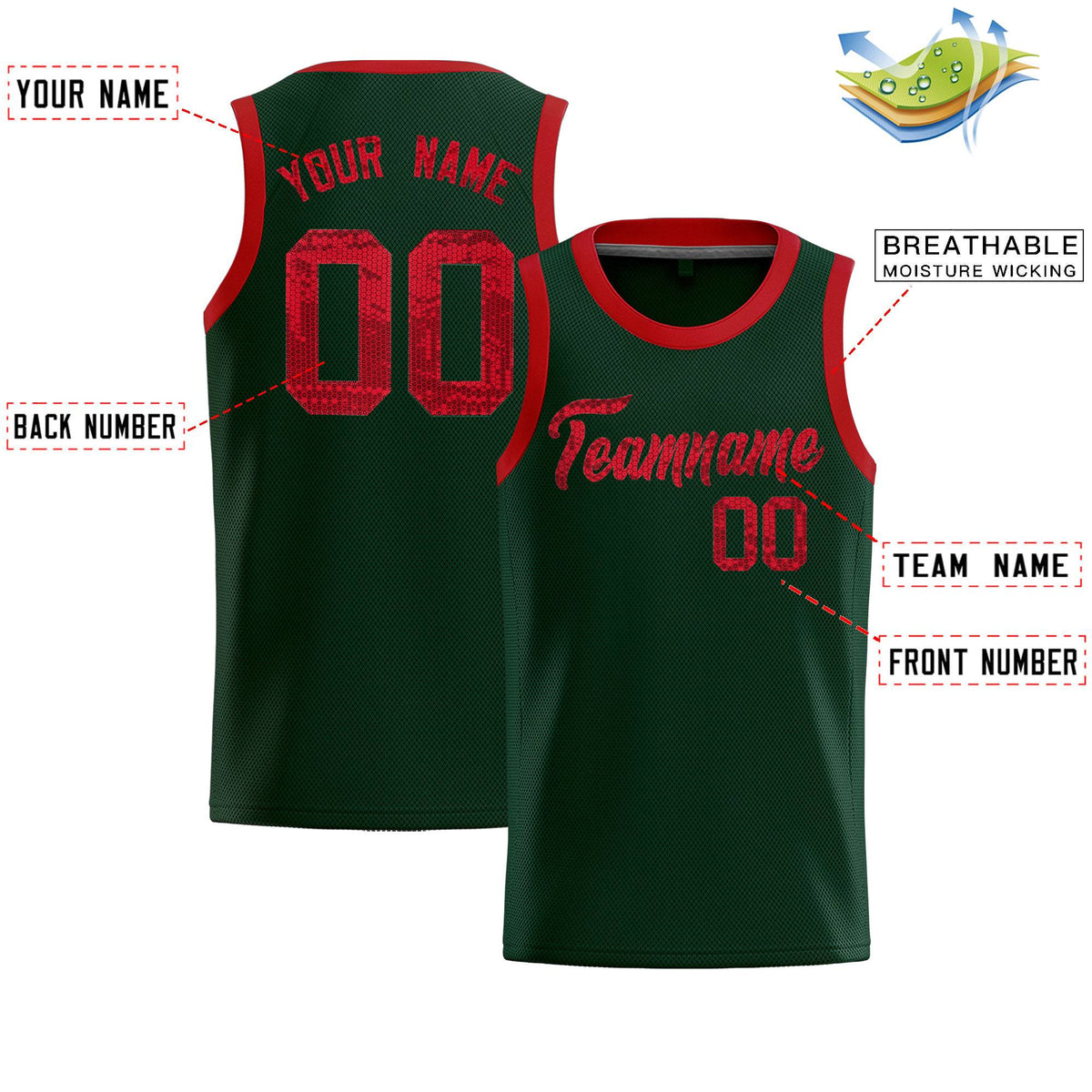 Custom Hunter Green Sequined Tops Athletic Basketball Jersey