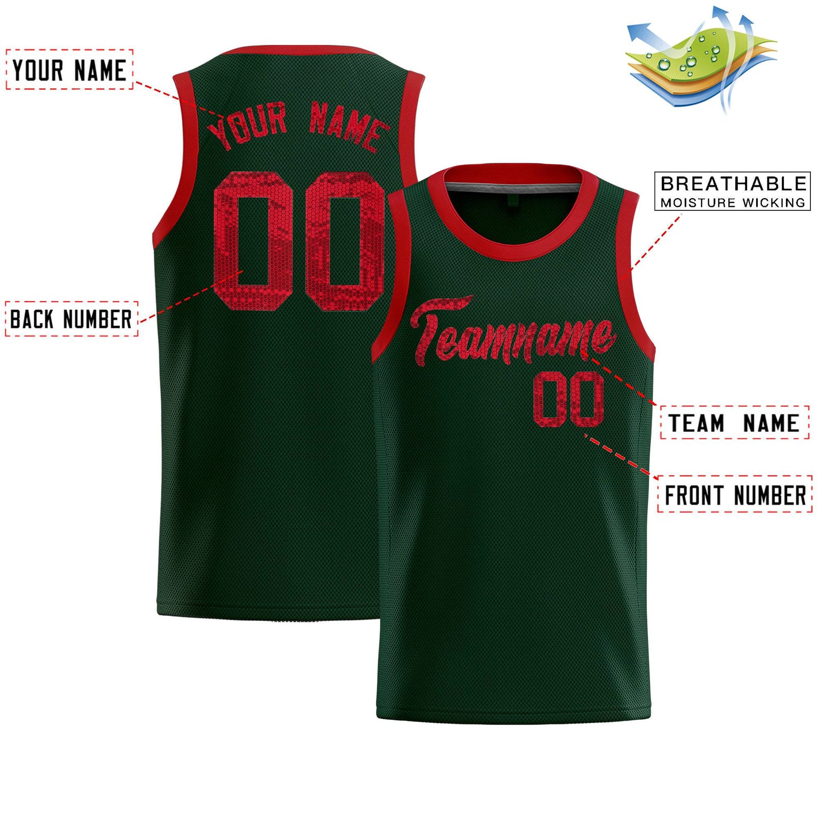 Custom Hunter Green Sequined Tops Athletic Basketball Jersey