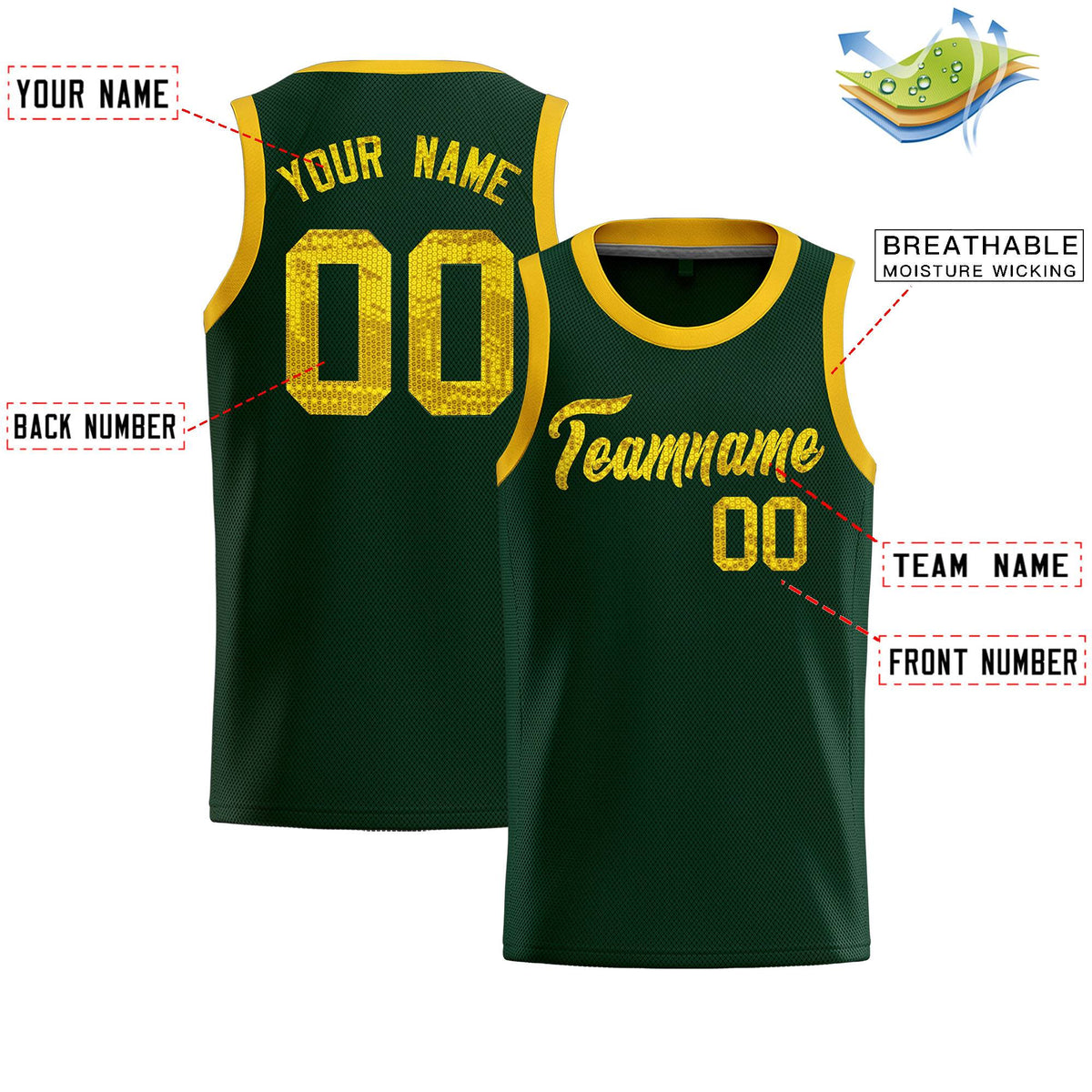 Custom Hunter Green Sequined Tops Athletic Basketball Jersey