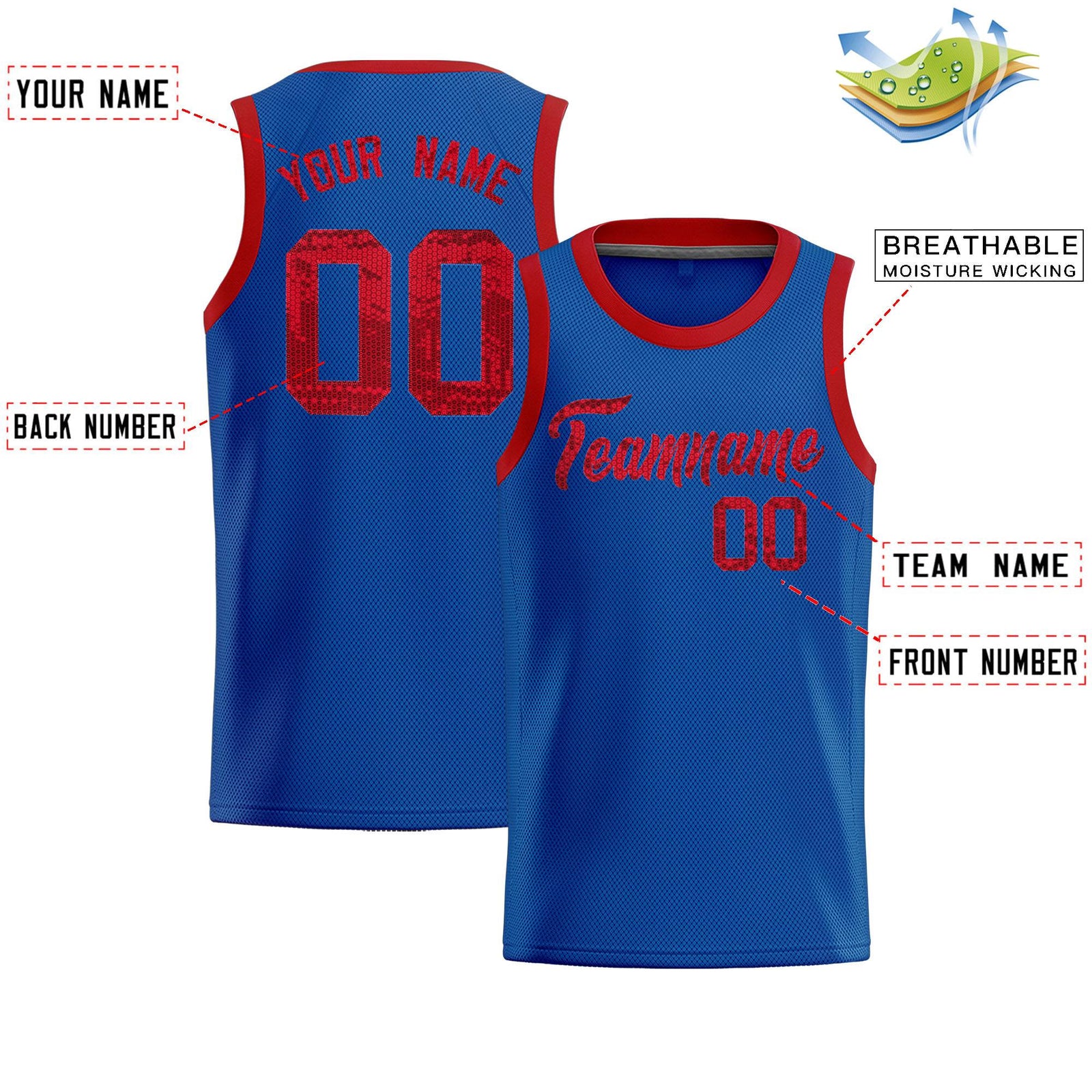 Custom Royal Sequined Tops Athletic Basketball Jersey