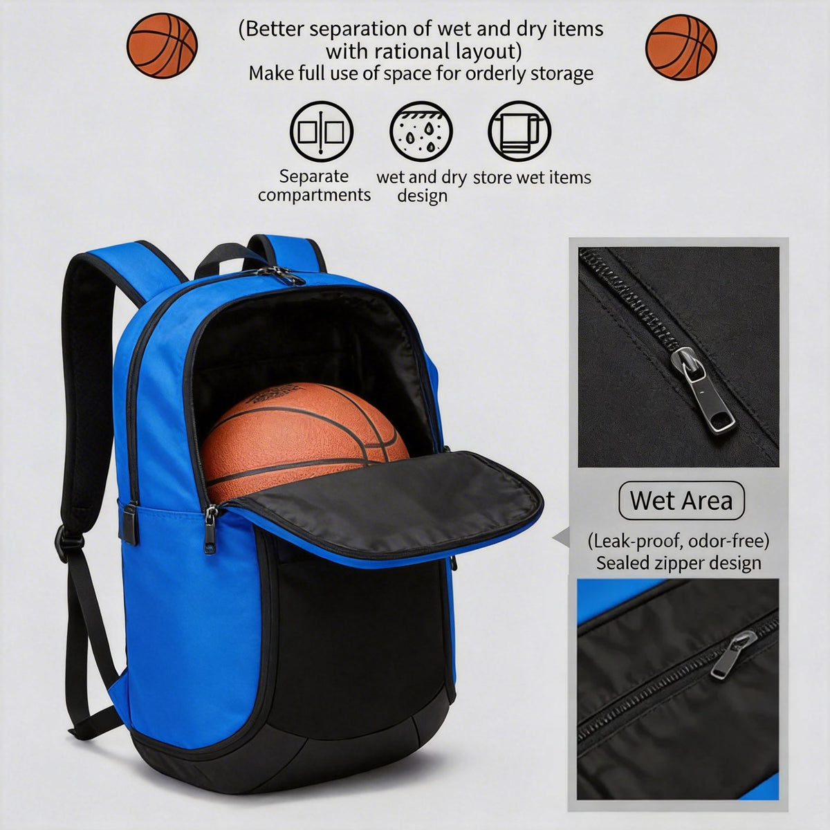 Custom Basketball Backpack – Sports Taraining Bag with Separate Ball Compartment &amp; Wet Dry Storage