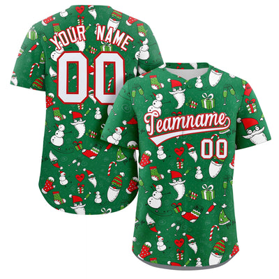 Ships Free Custom Green White-Red Christmas Graffiti Pattern Authentic Baseball Jersey all-productcustom-baseball-jerseysbest-selling-baseball-jerseysb