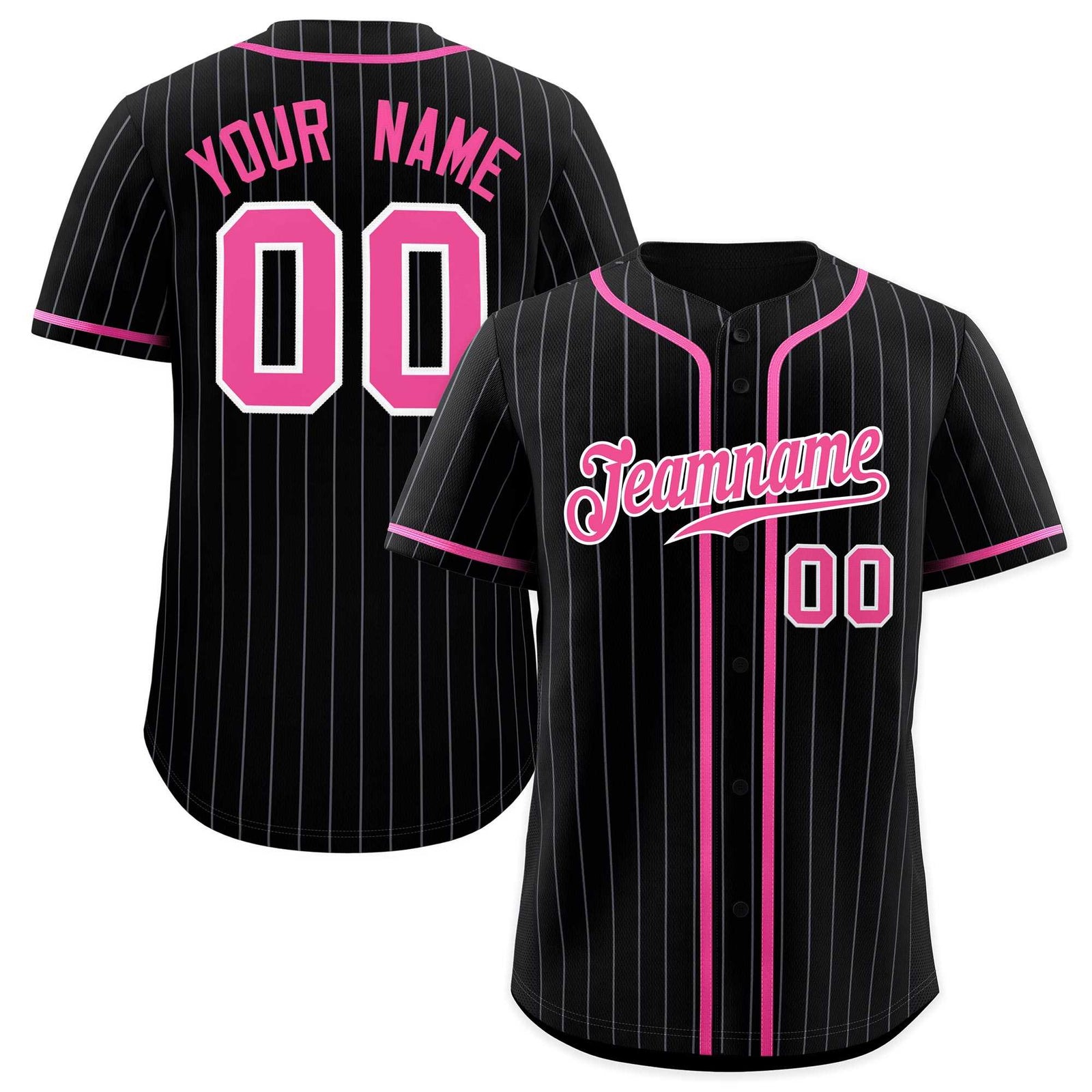 Custom Black Pink Pinstripe Authentic Baseball Jersey