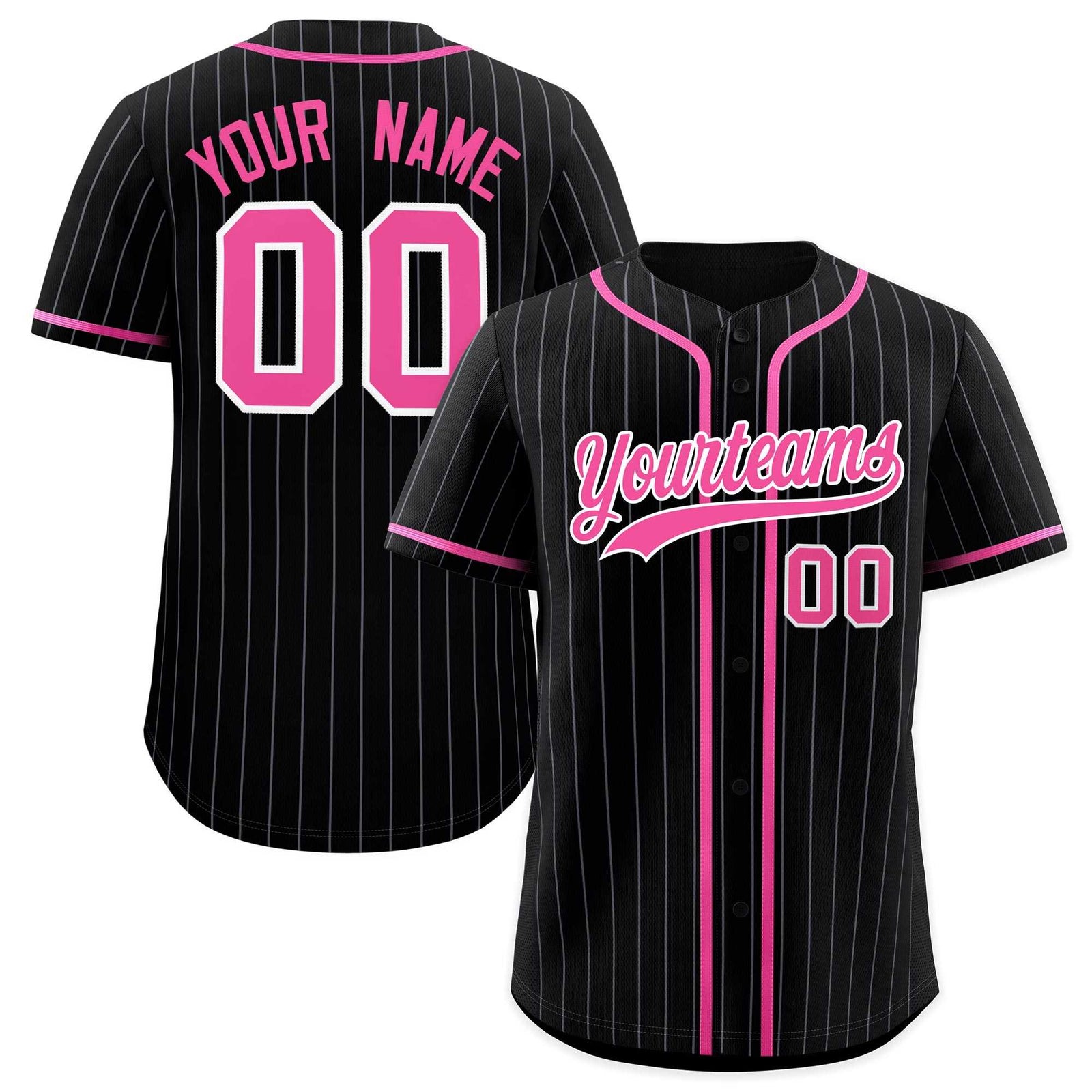 Custom Black Pink Pinstripe Authentic Baseball Jersey