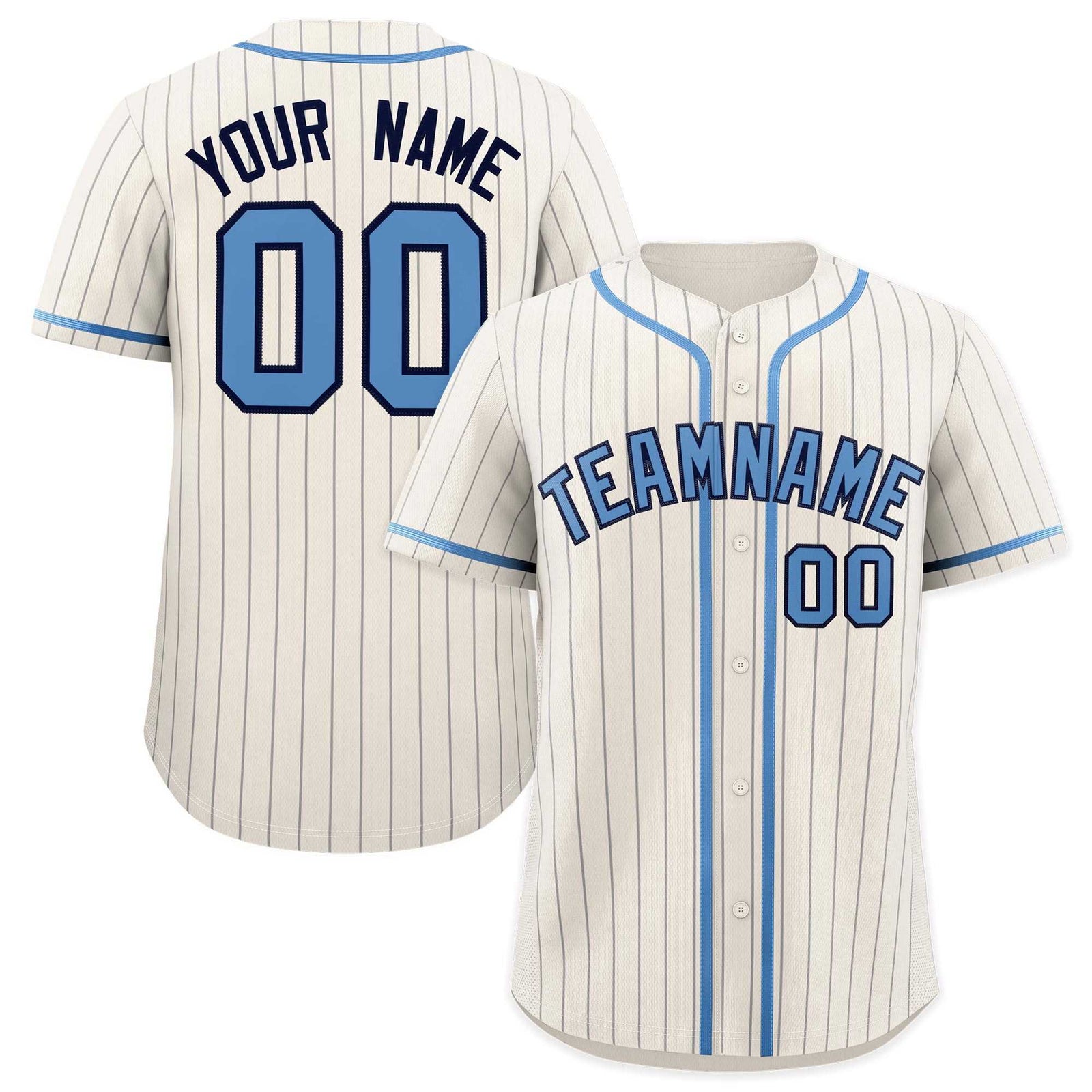Custom Cream Light Blue Pinstripe Authentic Baseball Jersey
