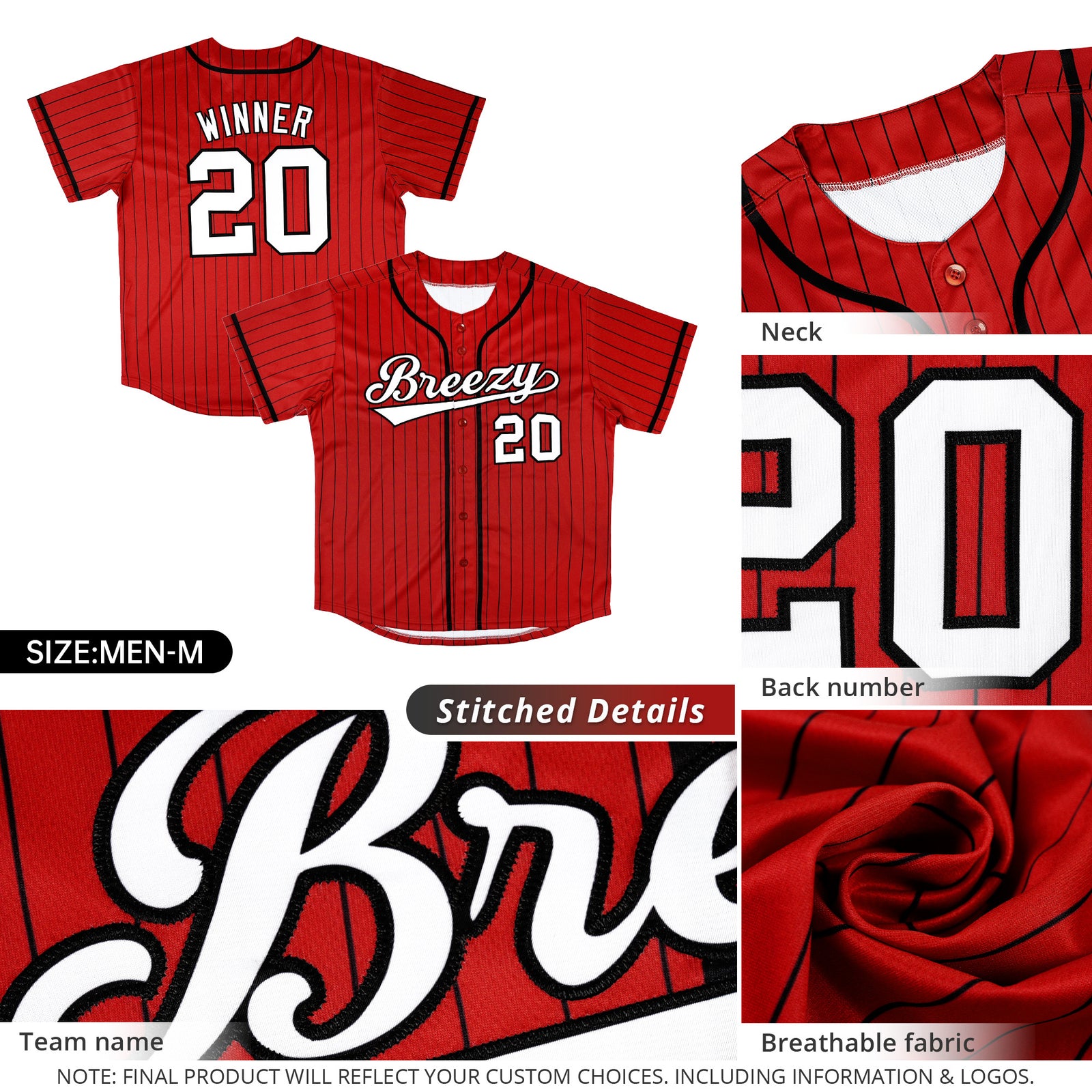 Custom Red Black Stripe Fashion Design Full Button Authentic Baseball Jersey