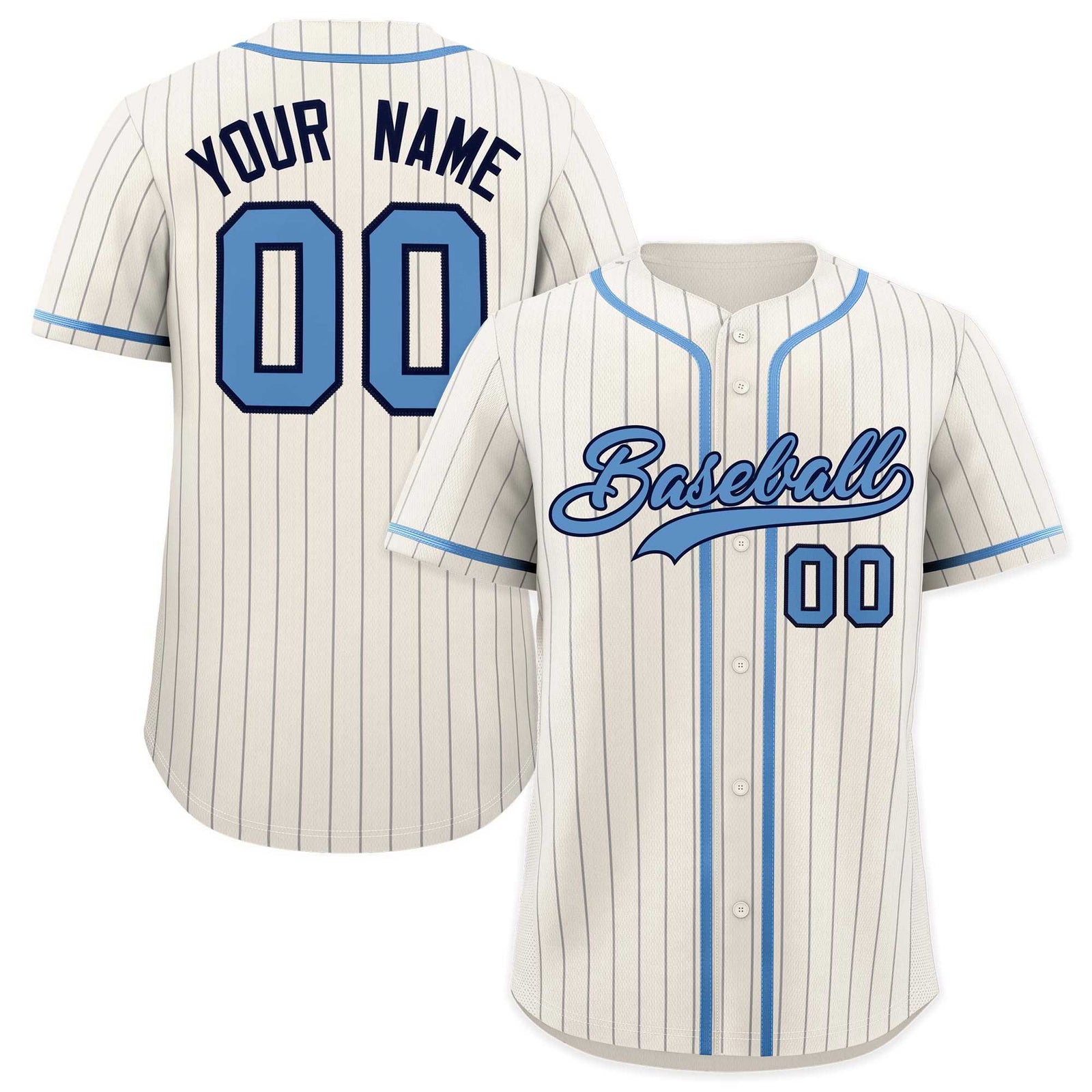 Custom Cream Light Blue Pinstripe Authentic Baseball Jersey