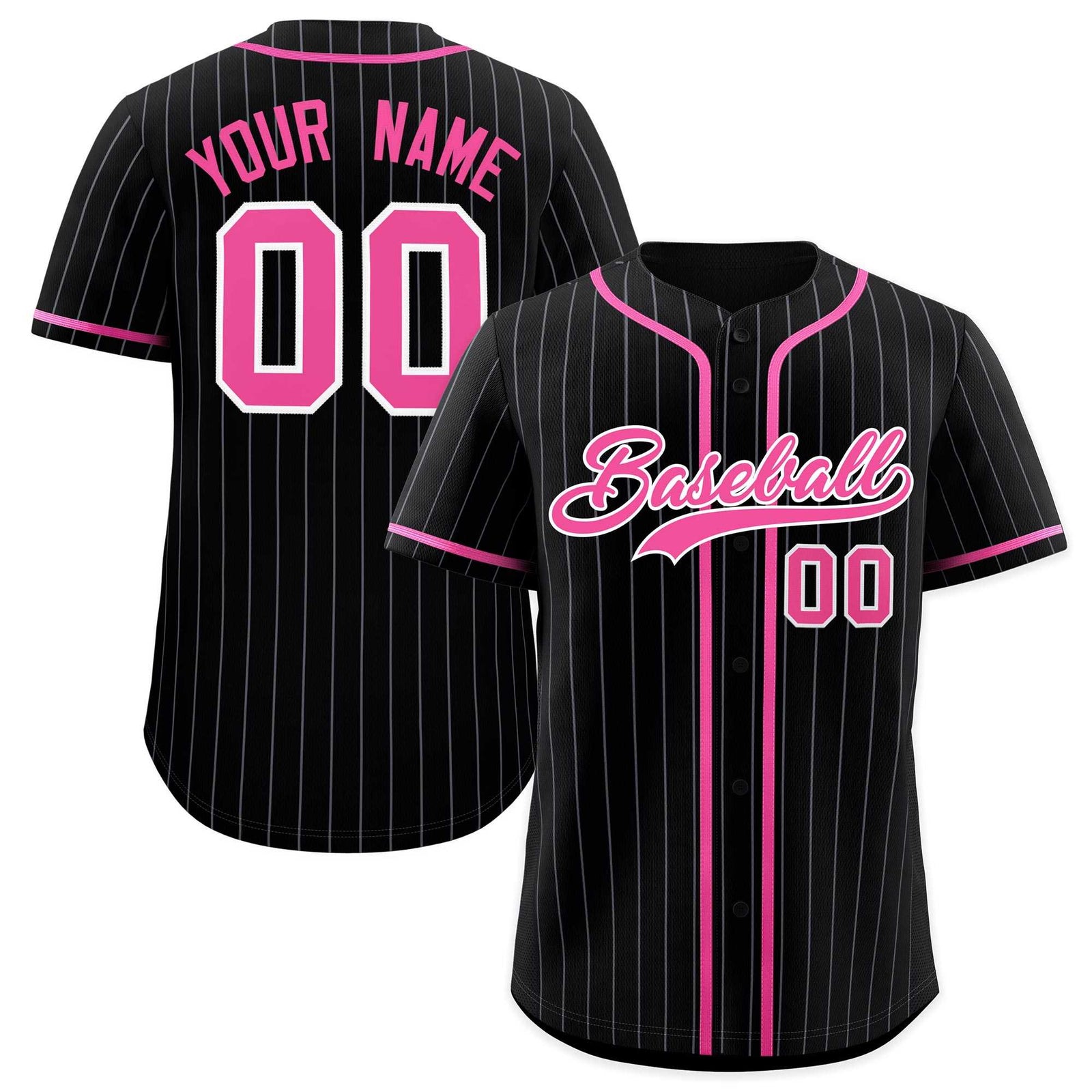 Custom Black Pink Pinstripe Authentic Baseball Jersey