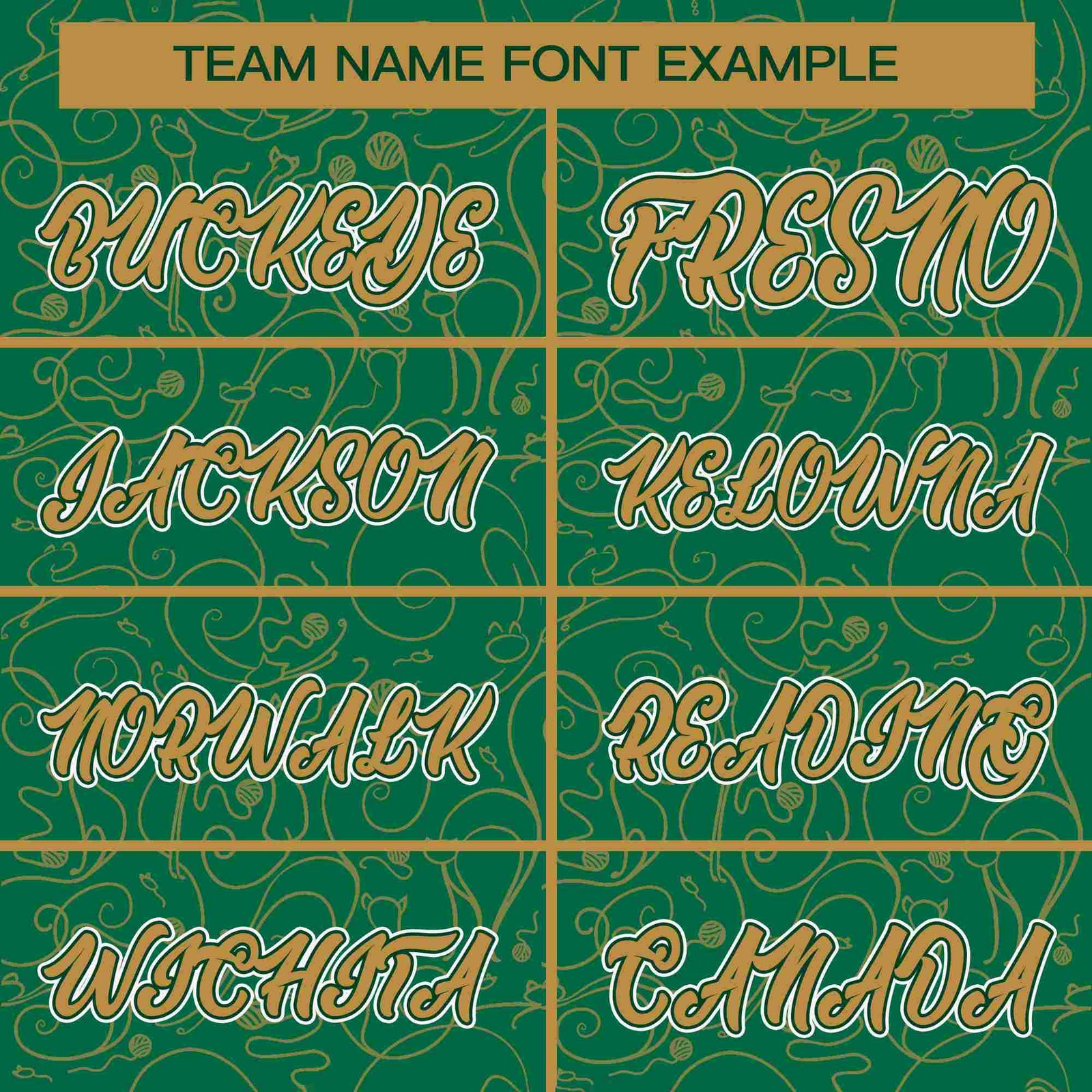 Custom Kelly Green Old Gold Line Art Graffiti Pattern Design Authentic Baseball Jersey