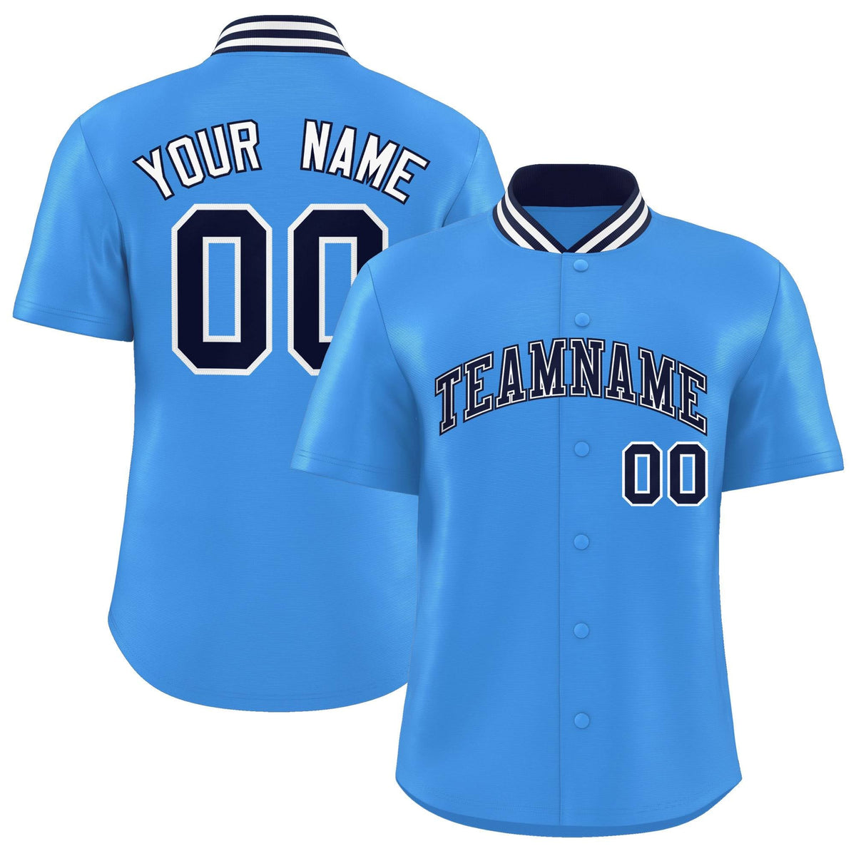 Custom Powder Blue Classic Style Authentic Stand Collar Baseball Jersey
