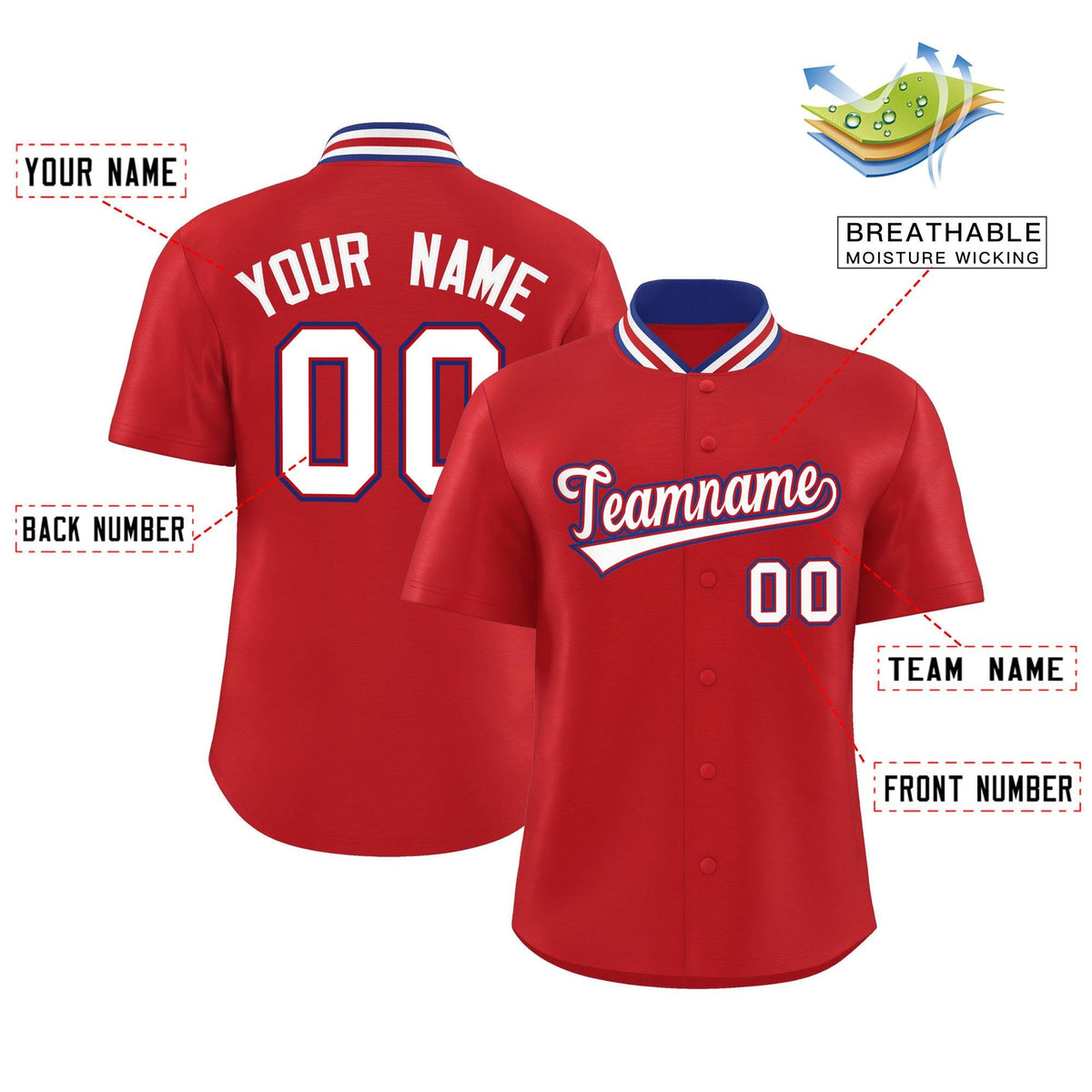 Custom Red Classic Style Authentic Stand Collar Baseball Jersey