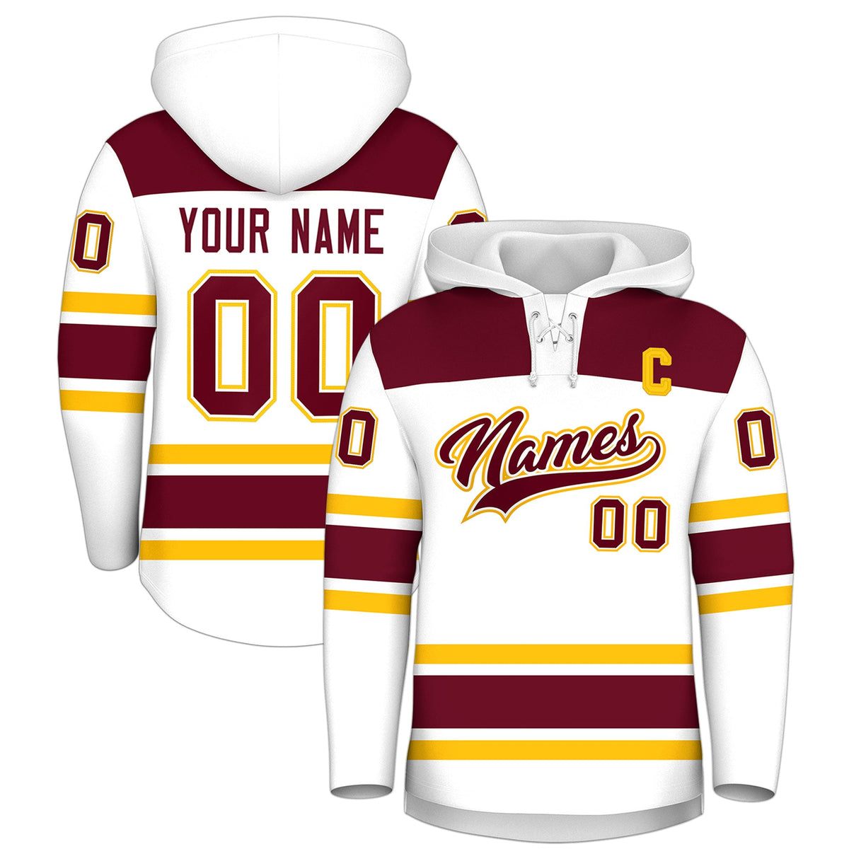 Custom Hockey Hoodie Jersey White Crimson Raglan Sleeves Lace-Up Neck Personalized Jersey for Men &amp; Youth