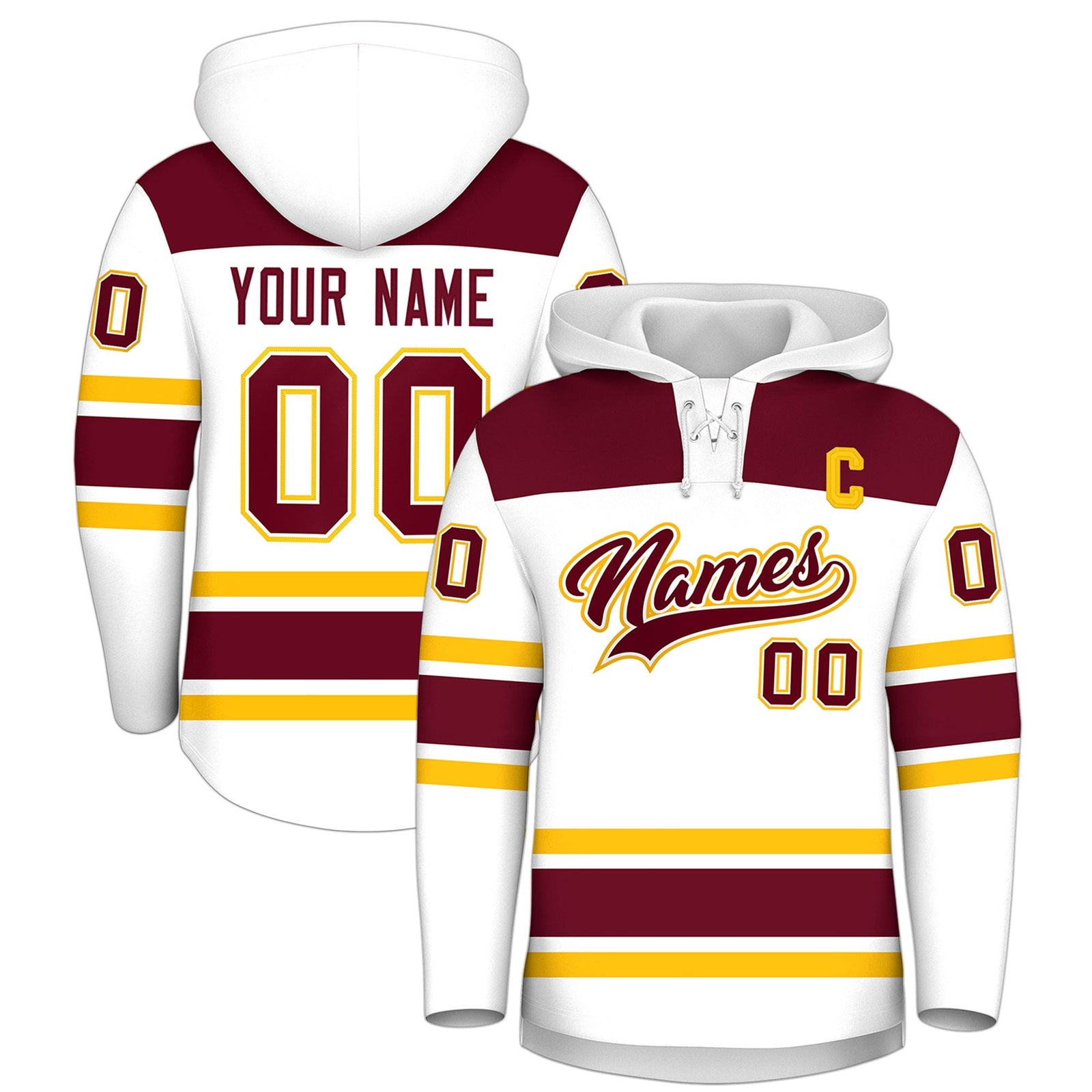 Custom Hockey Hoodie Jersey White Crimson Raglan Sleeves Lace-Up Neck Personalized Jersey for Men & Youth