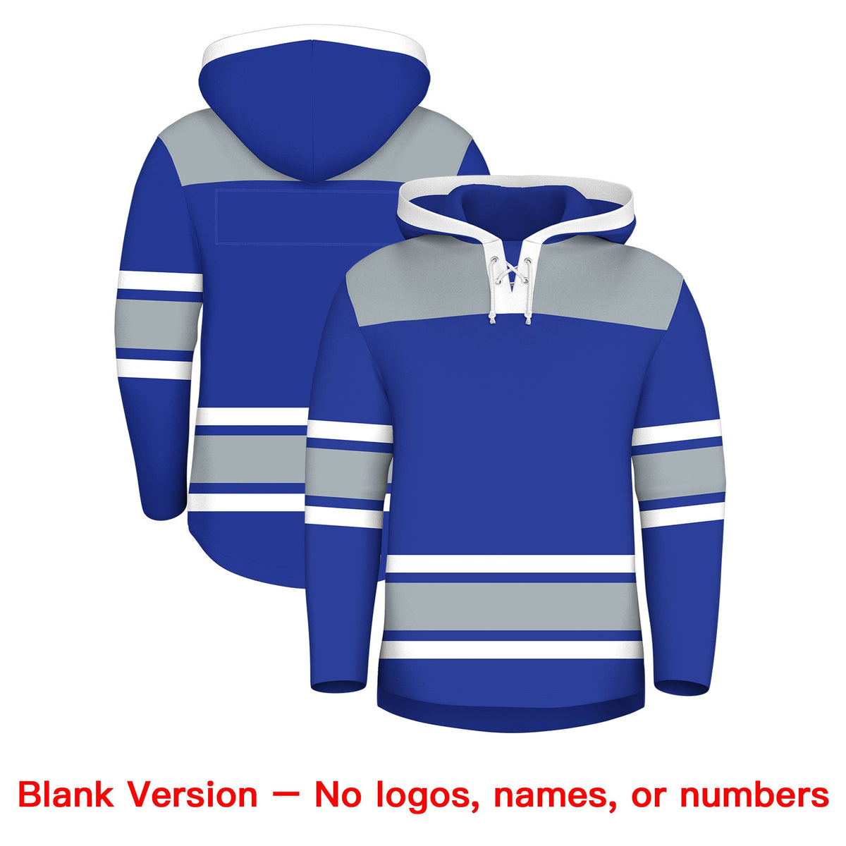 Custom Hockey Hoodie Jersey Royal Blue Silver Raglan Sleeves Lace-Up Neck Personalized Jersey for Men &amp; Youth