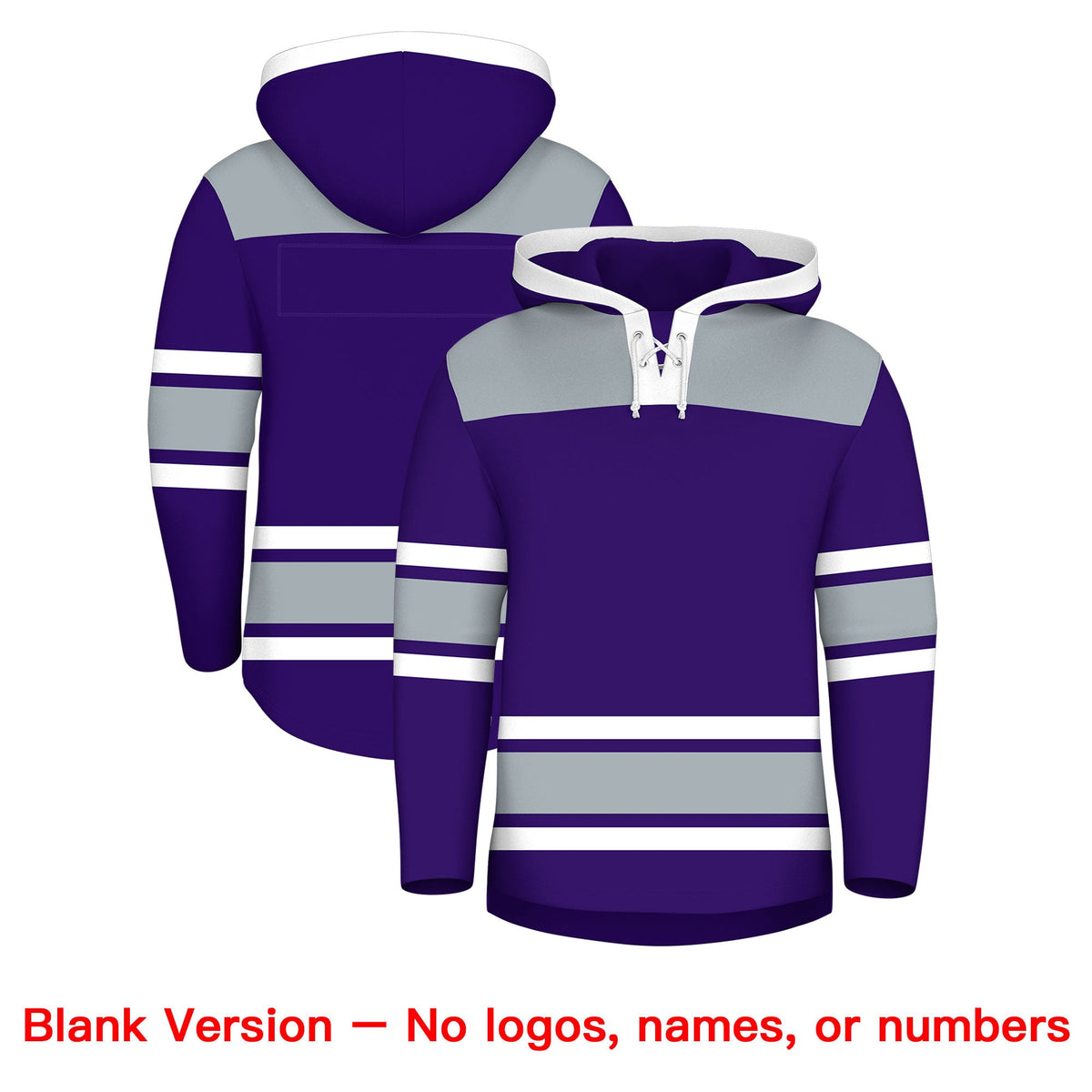 Custom Hockey Hoodie Jersey Purple Silver Raglan Sleeves Lace-Up Neck Personal Name &amp; Number &amp; Logo