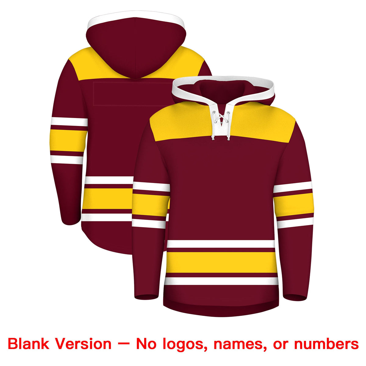 Custom Hockey Hoodie Jersey Crimson Gold Raglan Sleeves Lace-Up Neck Personalized Jersey for Men &amp; Youth
