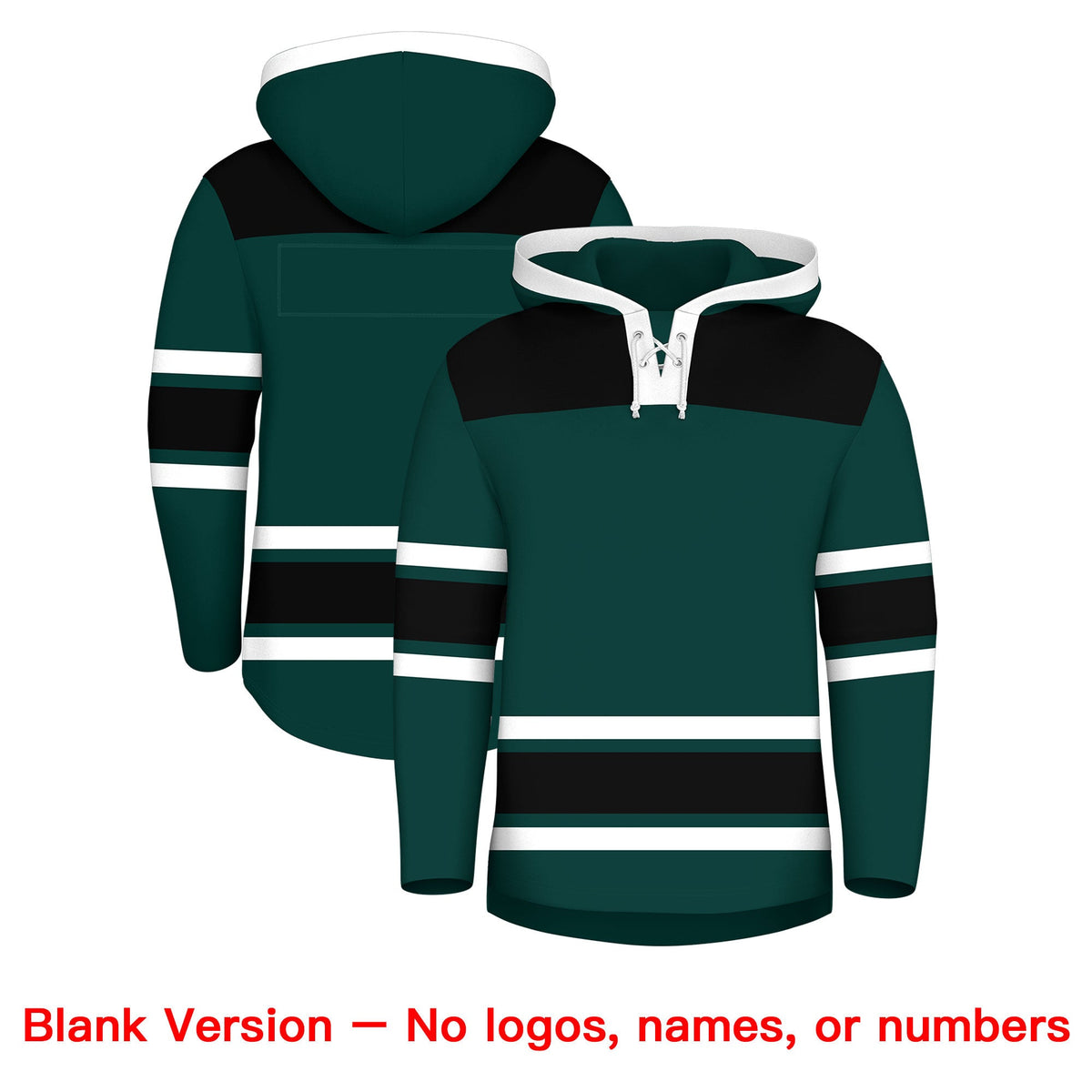 Custom Hockey Hoodie Jersey Midnight Green Black Raglan Sleeves Lace-Up Neck Personal Name &amp; Number &amp; Logo