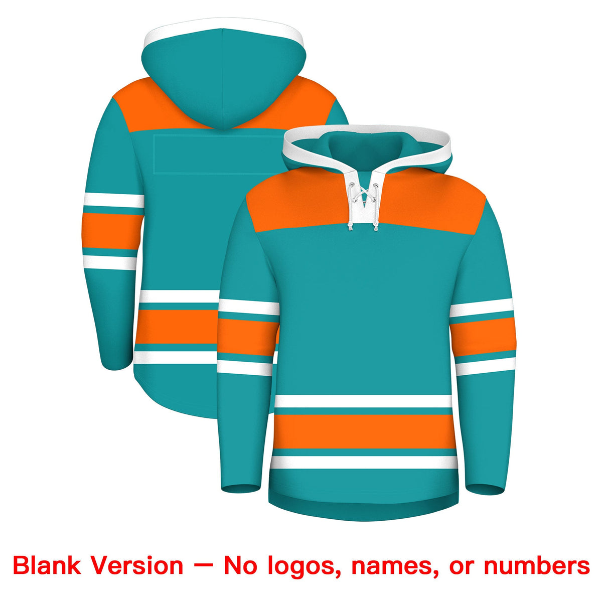 Custom Hockey Hoodie Jersey Aqua Orange Raglan Sleeves Lace-Up Neck Personalized Jersey for Men &amp; Youth