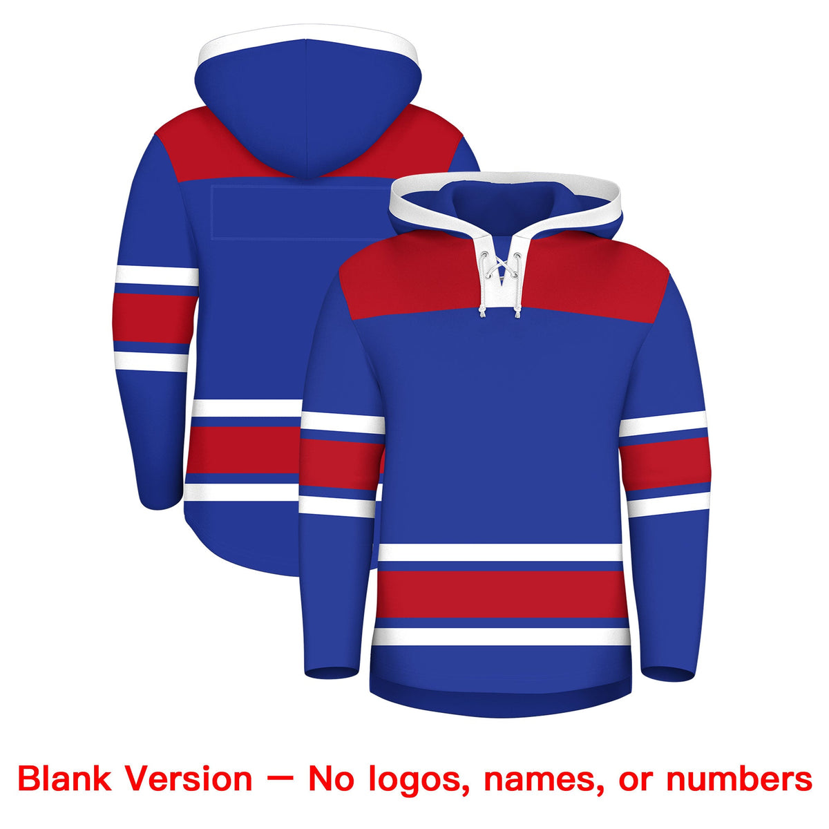 Custom Hockey Hoodie Jersey Royal Blue Red Raglan Sleeves Lace-Up Neck Personal Name &amp; Number &amp; Logo