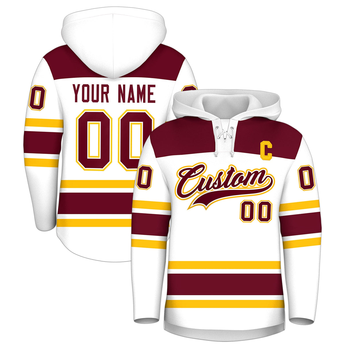Custom Hockey Hoodie Jersey White Crimson Raglan Sleeves Lace-Up Neck Personalized Jersey for Men &amp; Youth