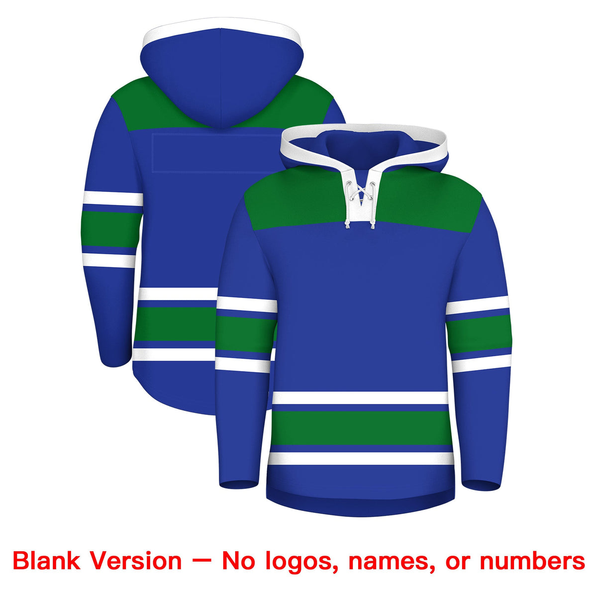 Custom Hockey Hoodie Jersey Royal Blue Kelly Green Raglan Sleeves Lace-Up Neck Classic Team Colors Hoodie