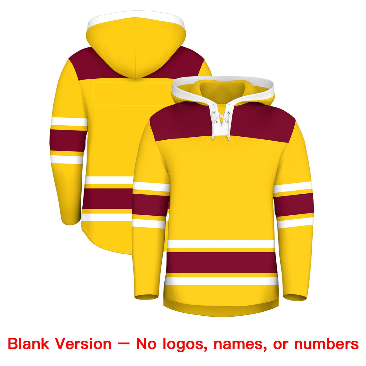 Custom Hockey Hoodie Jersey Gold Crimson Raglan Sleeves Lace-Up Neck Personalized Jersey for Men &amp; Youth