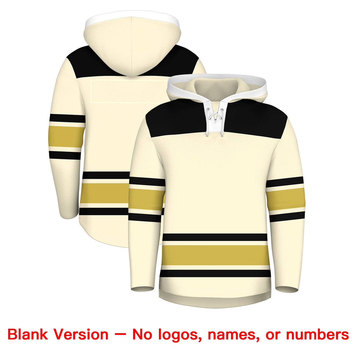 Custom Hockey Hoodie Jersey Cream Old Gold Raglan Sleeves Lace-Up Neck Personal Name &amp; Number &amp; Logo