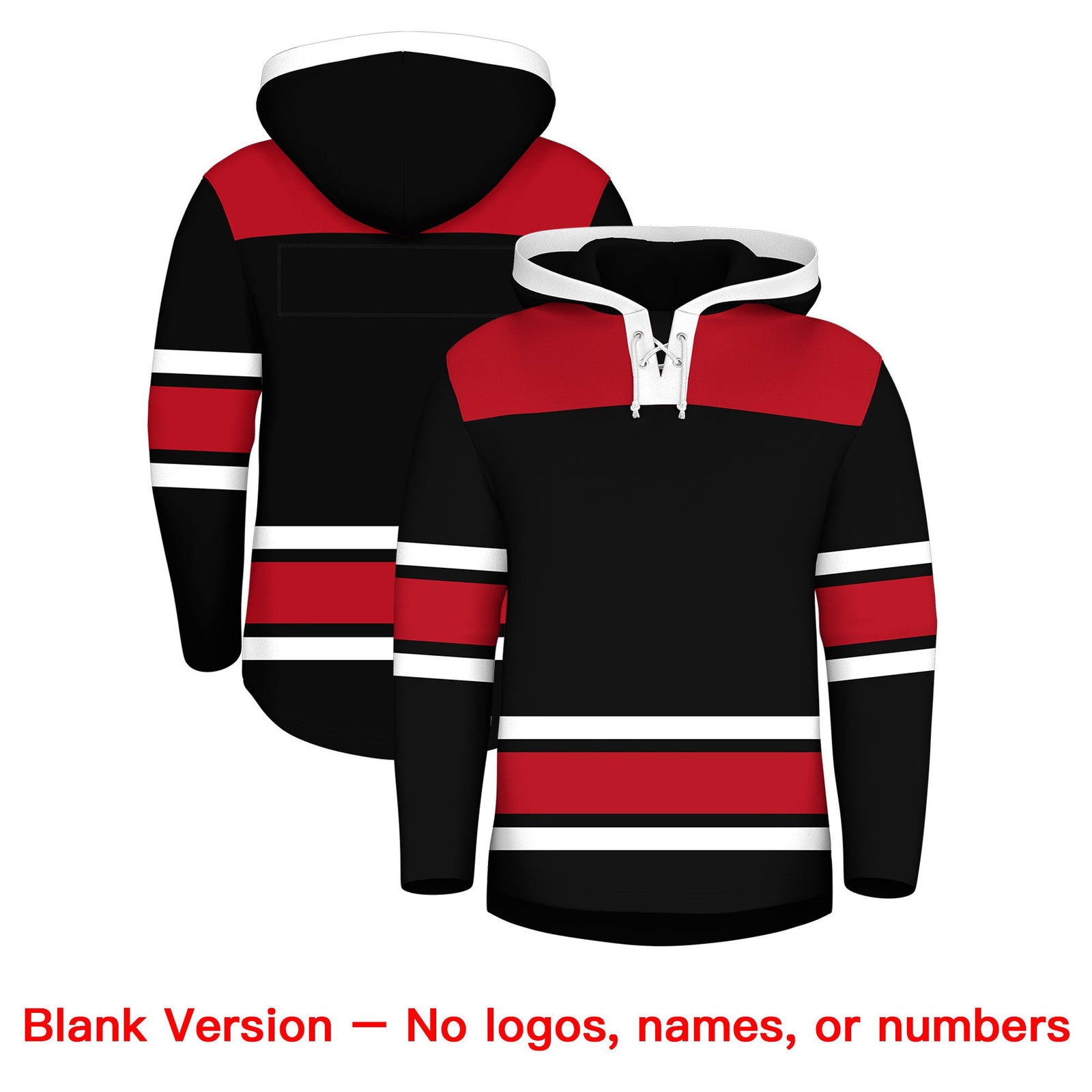 Custom Hockey Hoodie Jersey Black Red Raglan Sleeves Lace-Up Neck Personalized Jersey for Men & Youth