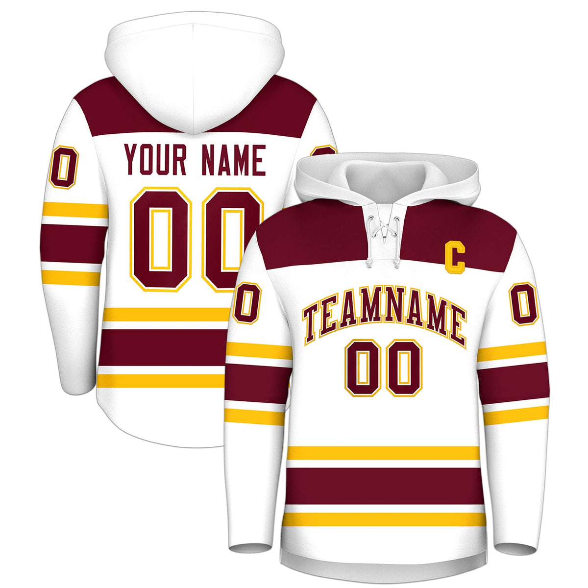 Custom Hockey Hoodie Jersey White Crimson Raglan Sleeves Lace-Up Neck Personalized Jersey for Men &amp; Youth