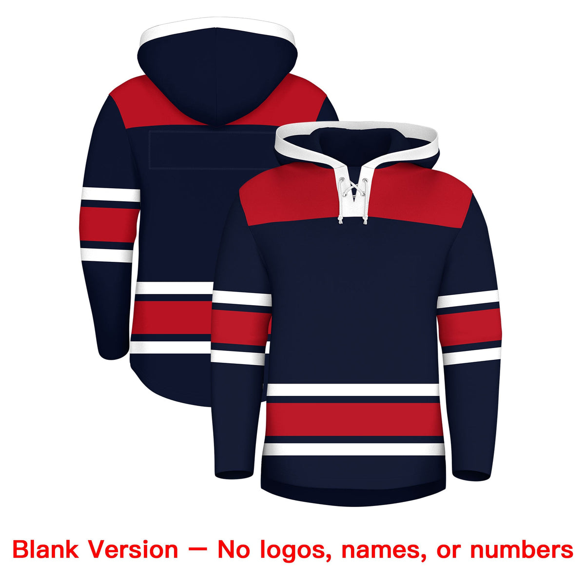 Custom Hockey Hoodie Jersey Navy Red Raglan Sleeves Lace-Up Neck Classic Team Colors Hoodie