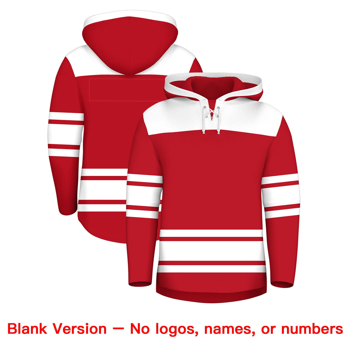 Custom Hockey Hoodie Jersey Red White Raglan Sleeves Lace-Up Neck Personalized Jersey for Men &amp; Youth
