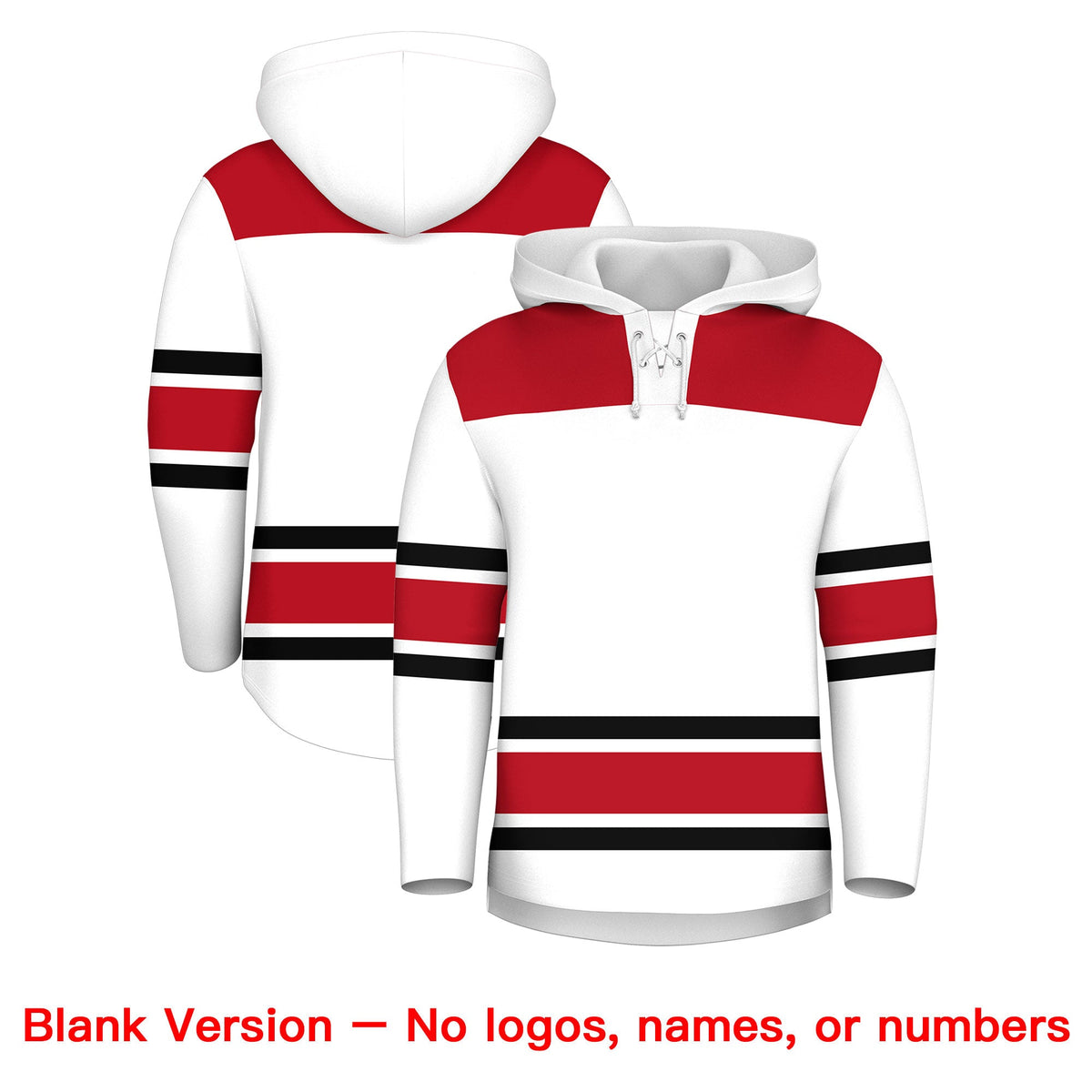 Custom Hockey Hoodie Jersey White Red Raglan Sleeves Lace-Up Neck Classic Team Colors Hoodie