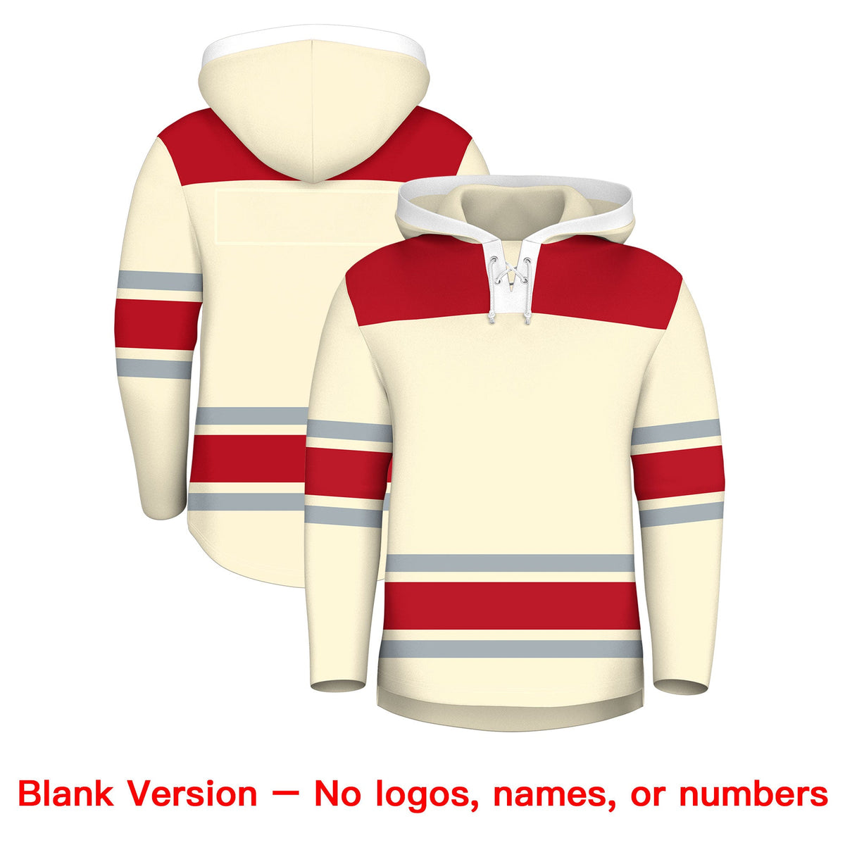 Custom Hockey Hoodie Jersey Cream Red Raglan Sleeves Lace-Up Neck Personal Name &amp; Number &amp; Logo